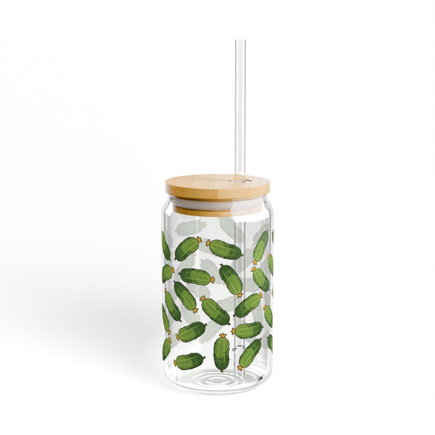 16oz Pickle Pattern Sipper Glass with Bamboo Lid