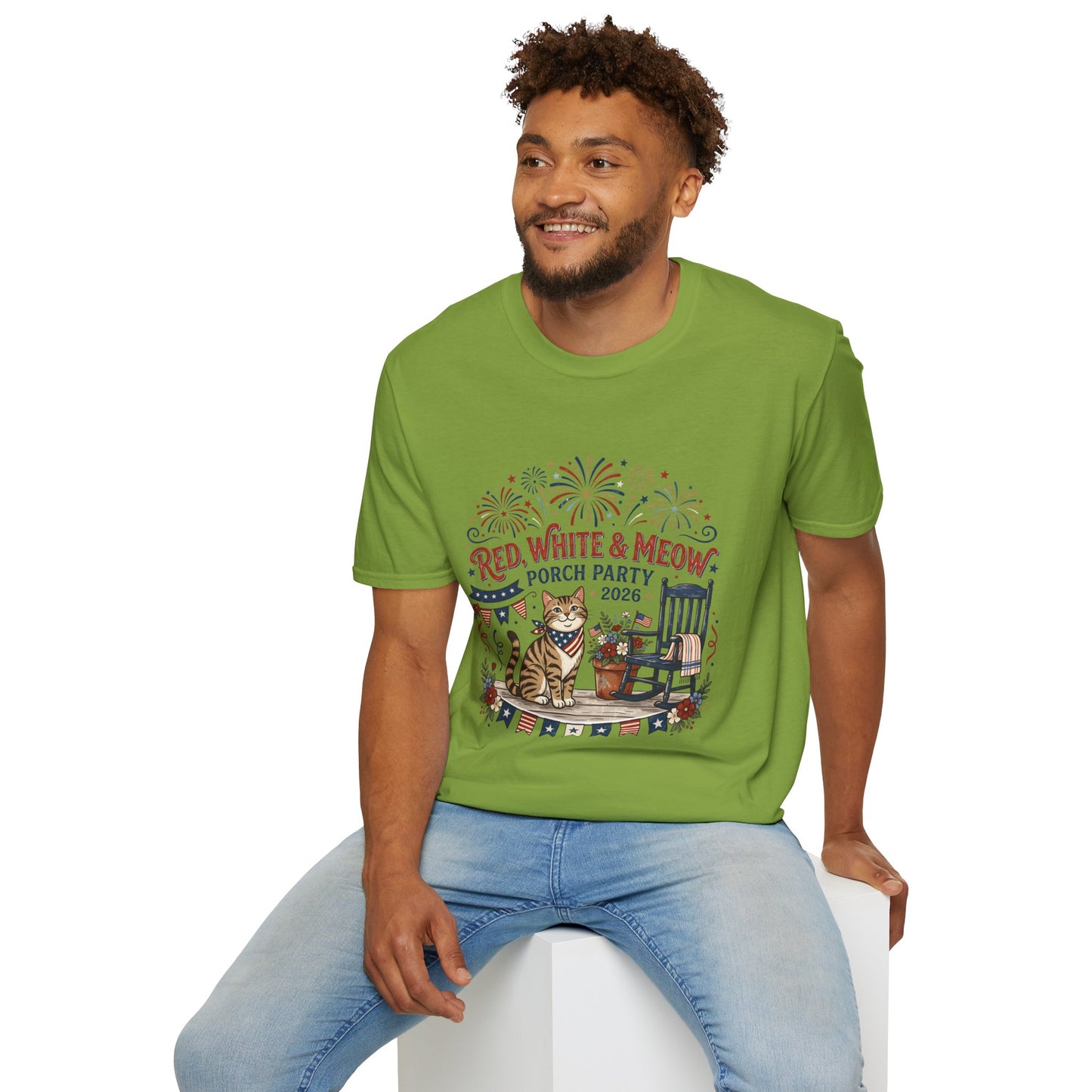 Red, White & Meow Porch Party T-Shirt — 2026 Patriotic Cat Tee, 4th of July Shirt, Independence Day Gift