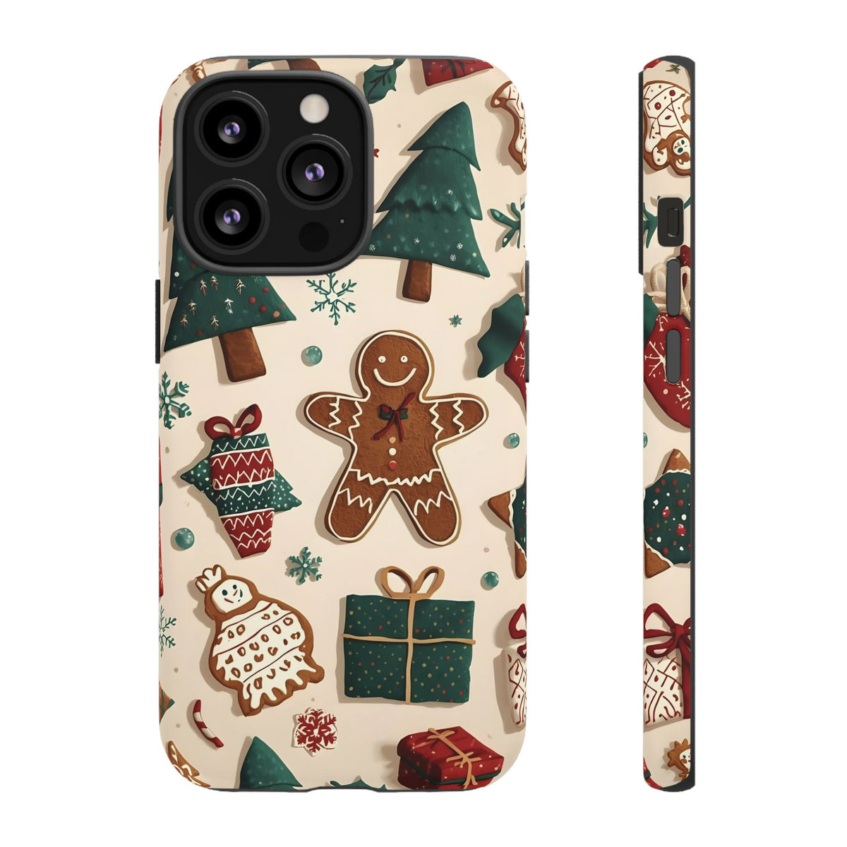 Christmas Phone Case with Gingerbread and Christmas Tree Design, Dual Layer Case for Iphone & Samsung