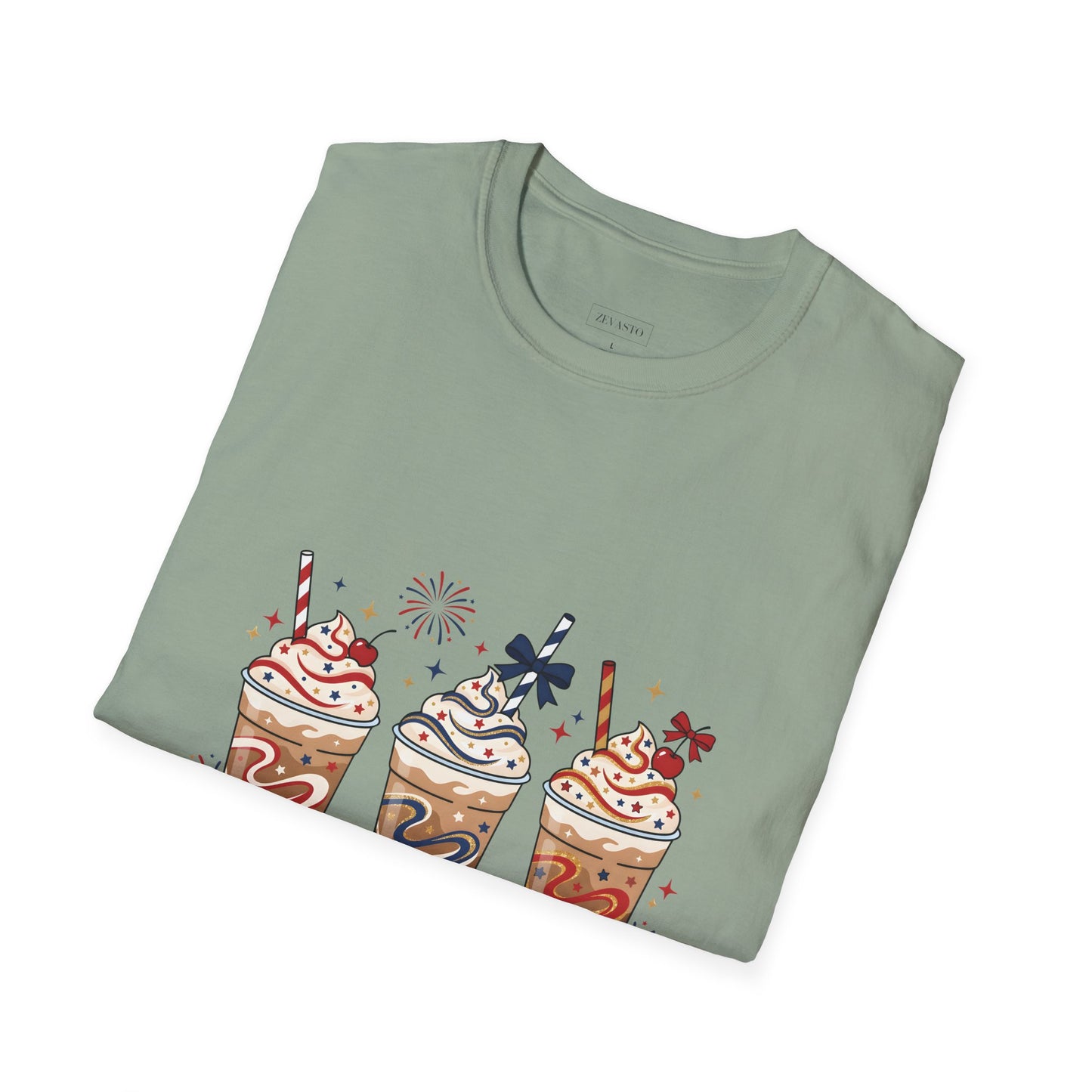 Patriotic Iced Coffee Tee — "Red, White & Brew" Graphic T‑Shirt