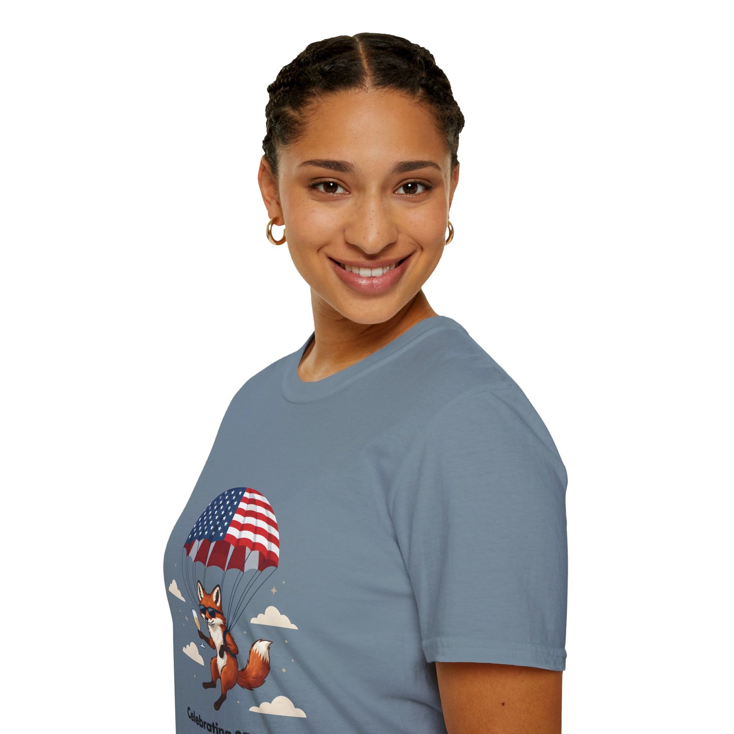 Patriotic Fox Parachute T-Shirt — "Celebrating 250 Years" Anniversary Tee