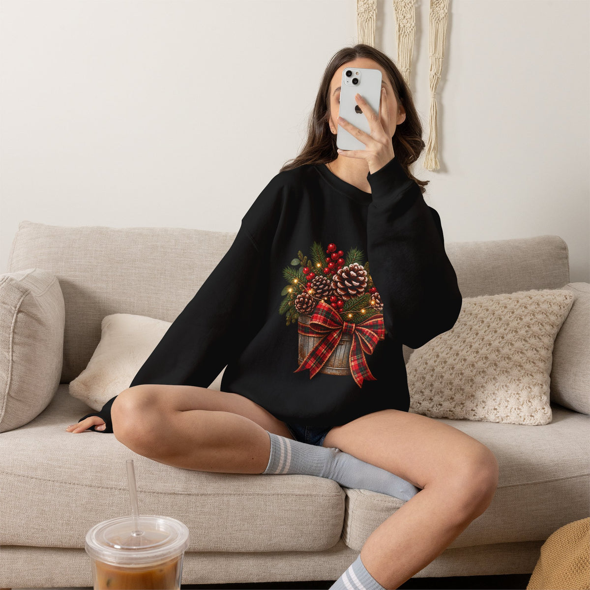 Christmas Pinecone Basket Crewneck Sweatshirt
