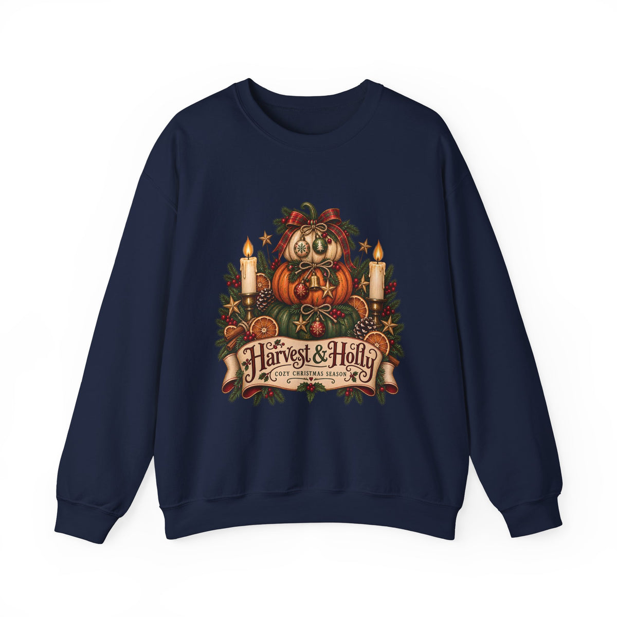 Harvest & Holly Crewneck Sweatshirt — Vintage Pumpkin Fall Graphic Sweatshirt