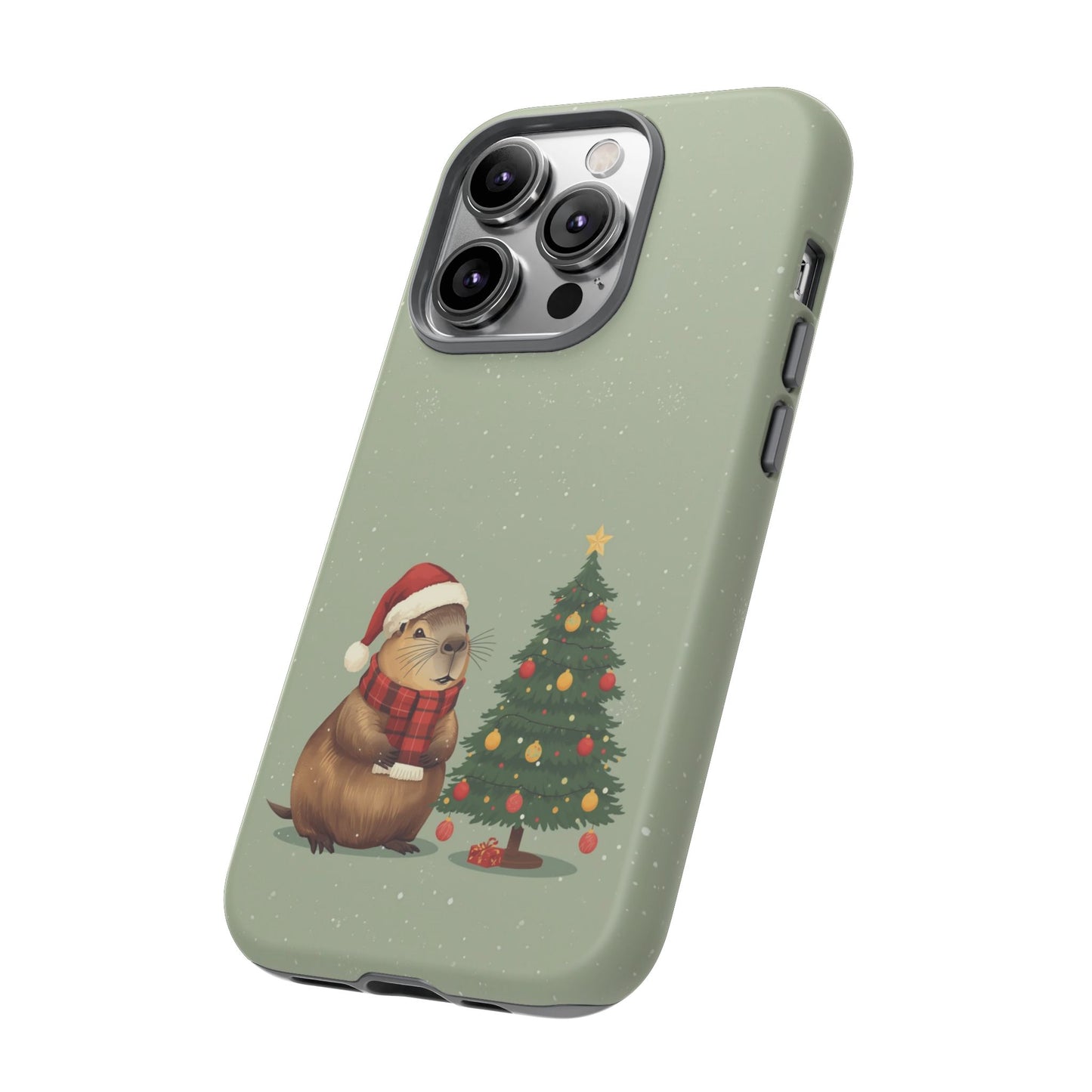 Christmas Phone Case with Capybara Design, Dual Layer Protective Case for Iphone 17, 16, 15, 14, 13 & Samsung