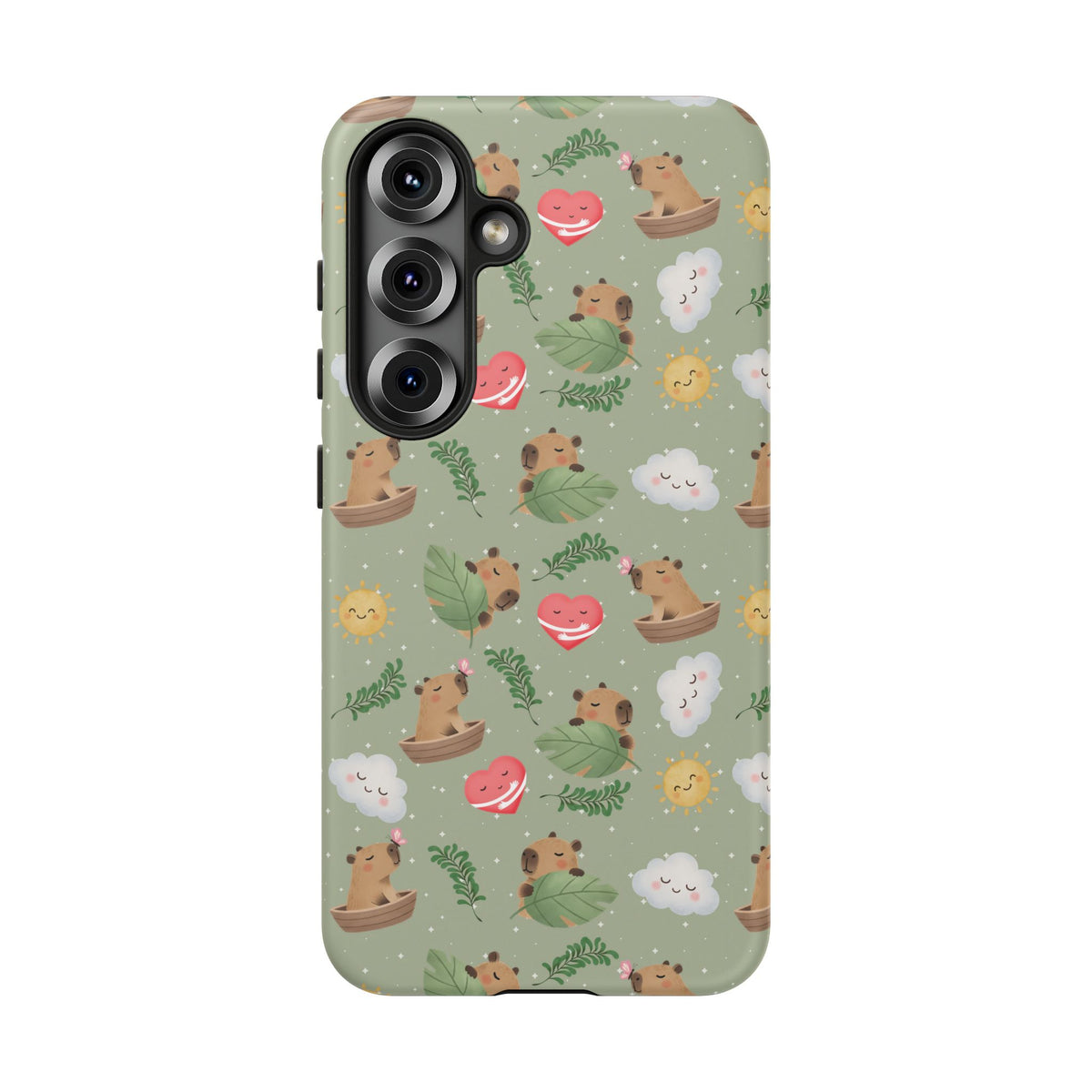 Cute Capybara Pattern Phone Case — Green Botanical Tough Case