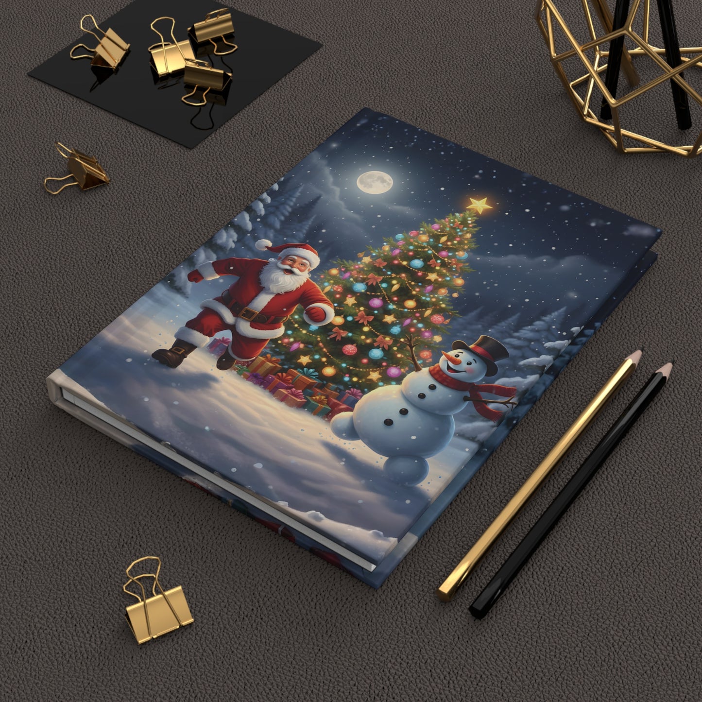 Christmas Hardcover Journal — Santa & Snowman Holiday Notebook