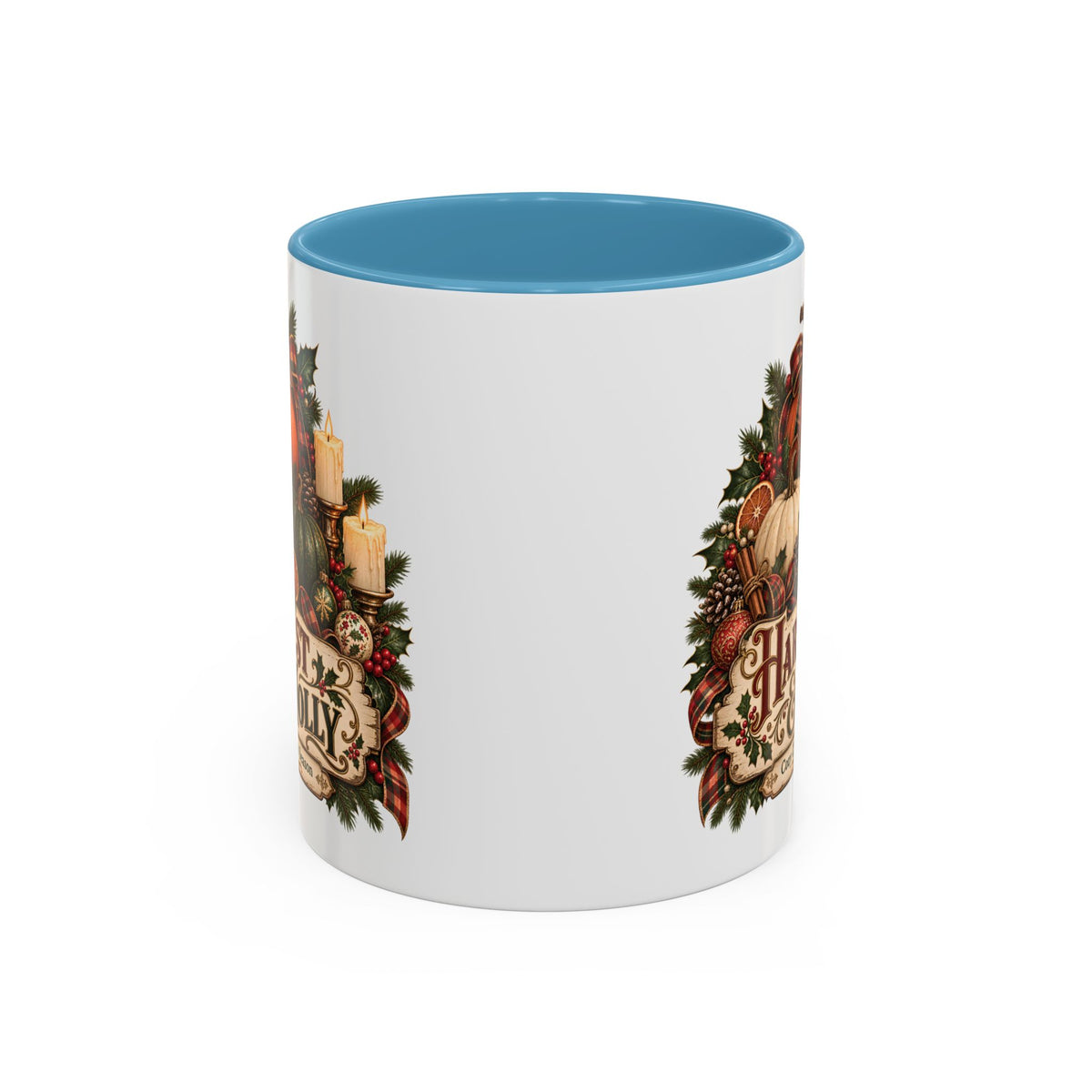 Harvest & Holly Accent Coffee Mug - Vintage Christmas Holiday Mug (11 oz)