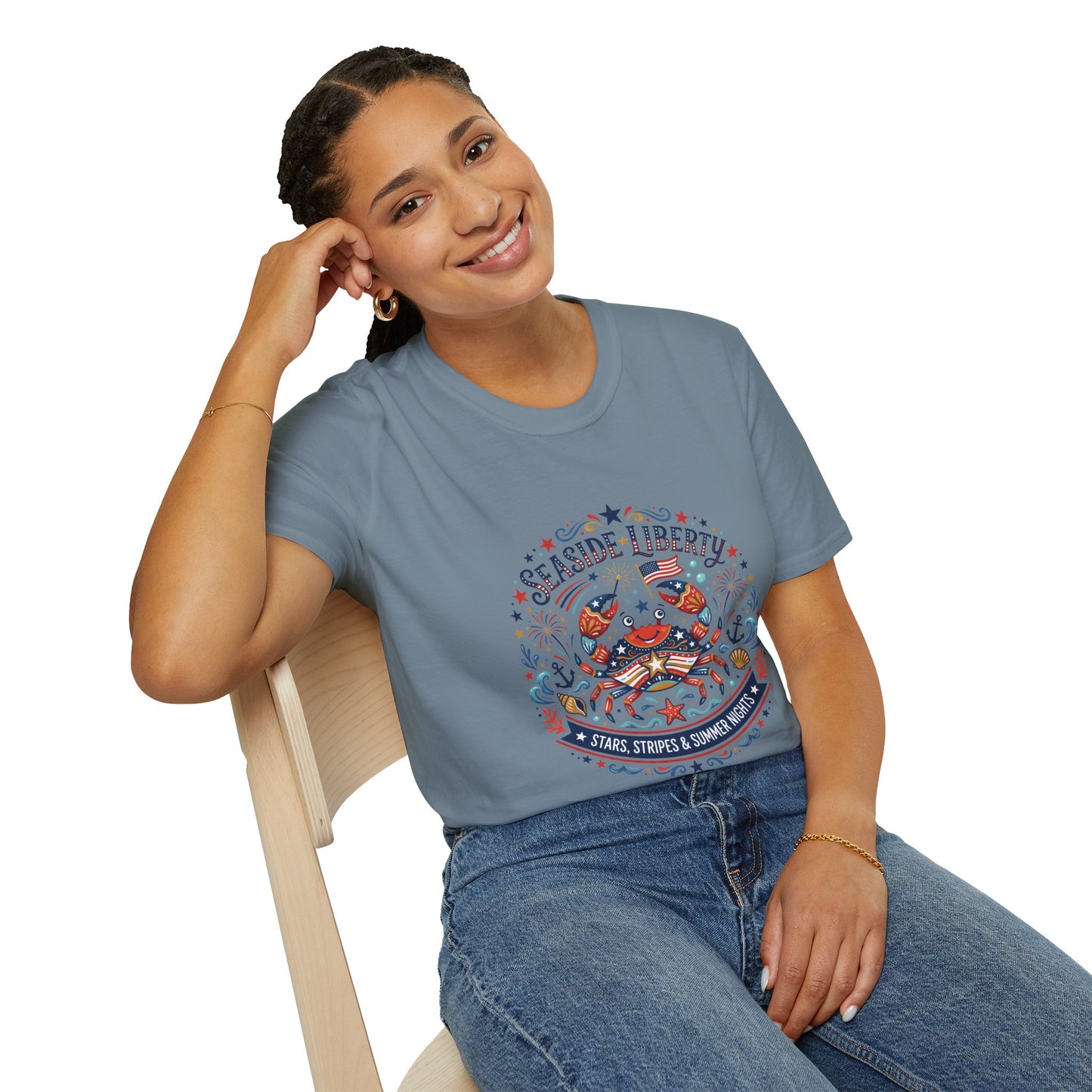 Seaside Liberty Crab T-Shirt — 4th of July Patriotic Summer Beach Tee