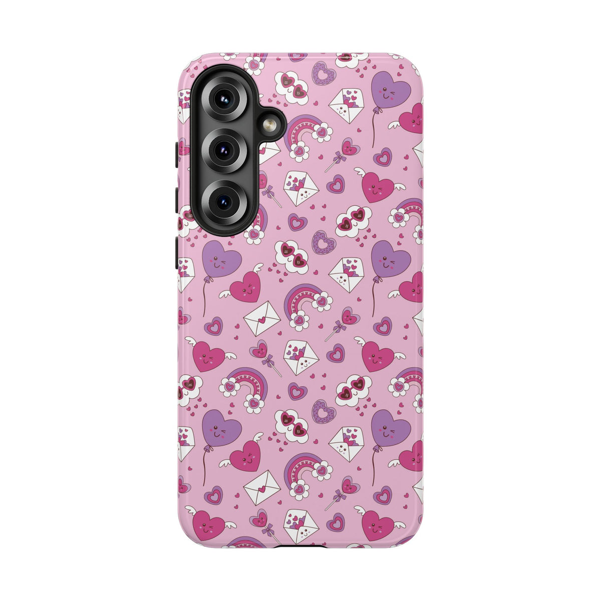 Pink Valentine Phone Case – Cute Hearts, Envelopes & Rainbows Protective Cover