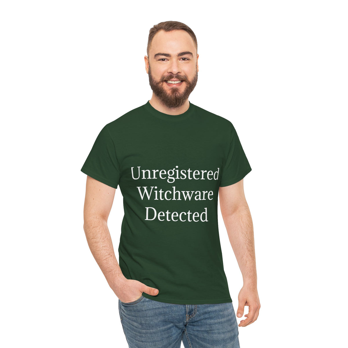 Unisex Heavy Cotton Tee - Unregistered Witchware Detected, Witchy Apparel, Halloween Tee