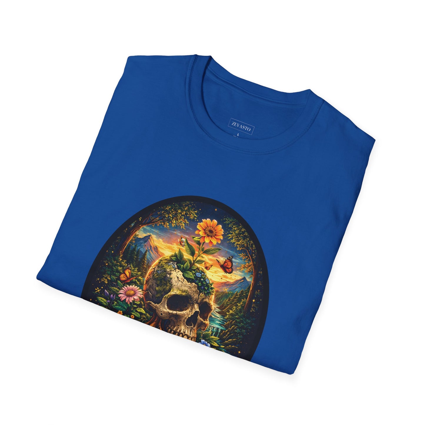 Growing Through It T-Shirt – Earth Day Nature Skull Graphic Tee | Mental Growth & Healing Shirt | Botanical Aesthetic Unisex Tee