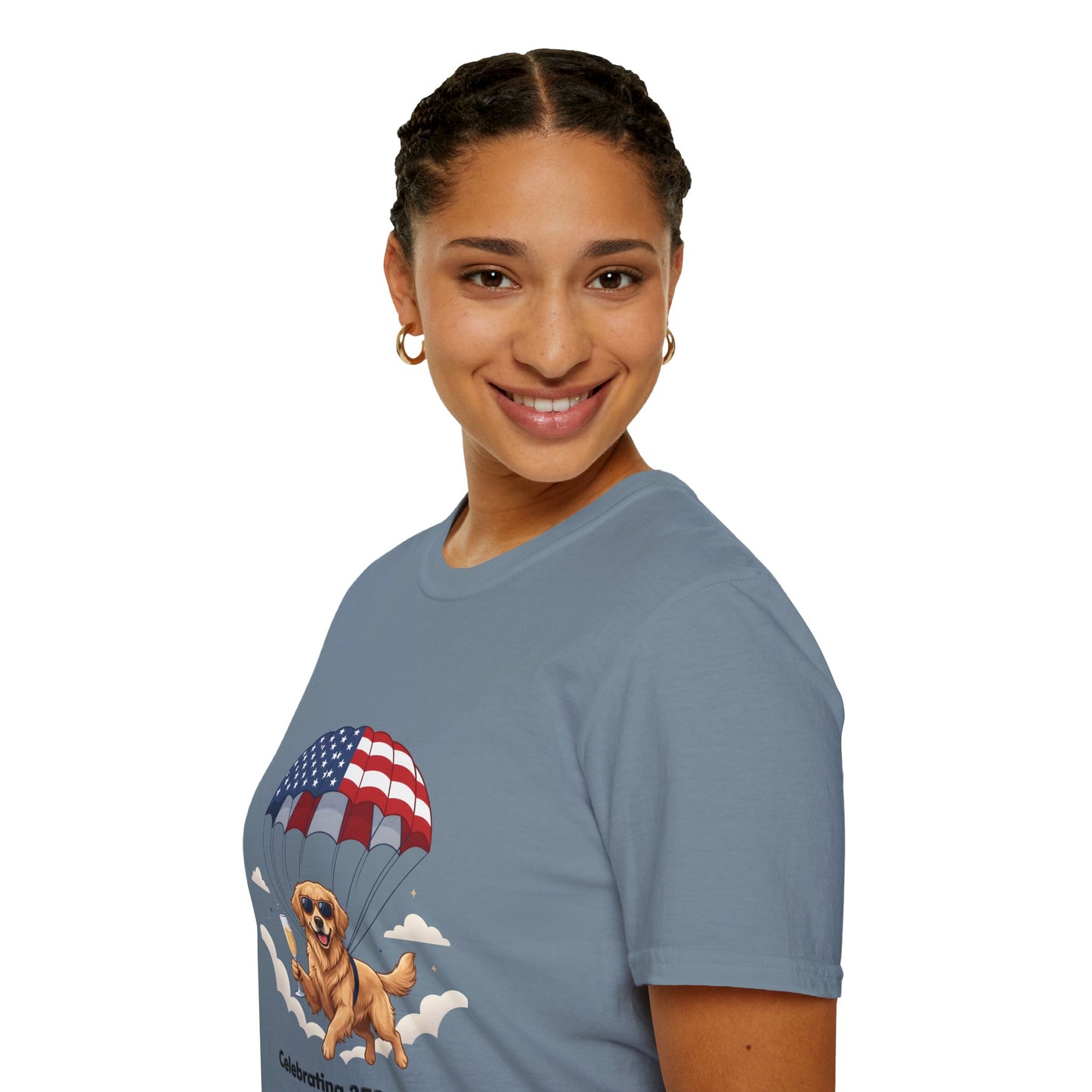 Patriotic Golden Retriever T-Shirt — "Celebrating 250 Years"