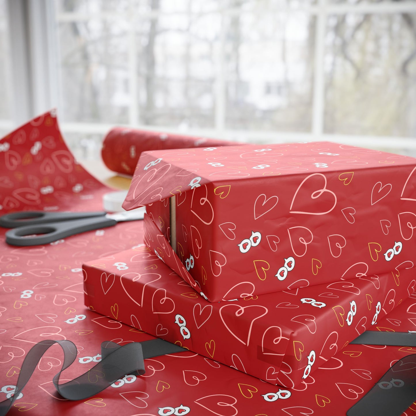 Red Heart Pattern Wrapping Paper — Romantic Gift Wrap for Valentine’s Day & Anniversaries