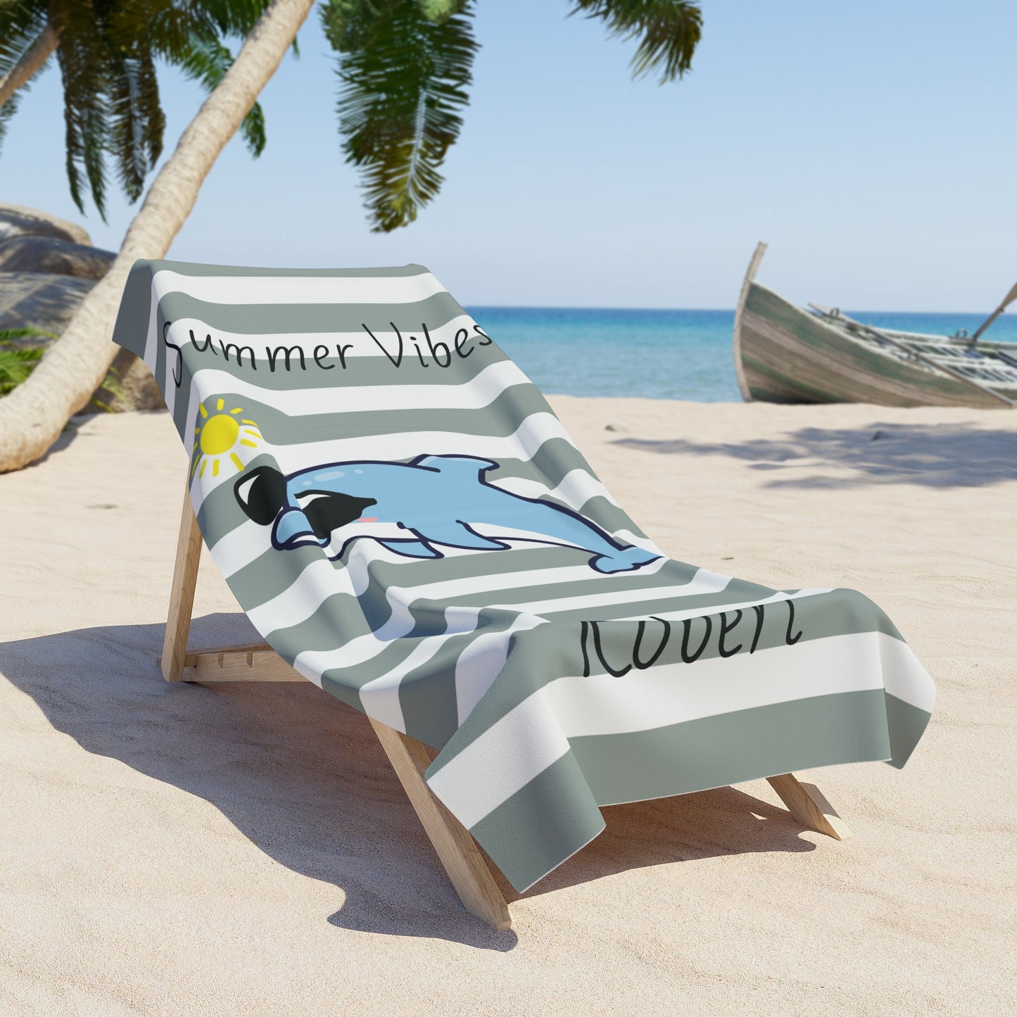 Personalized 'Summer Vibes' Dolphin Beach Towel