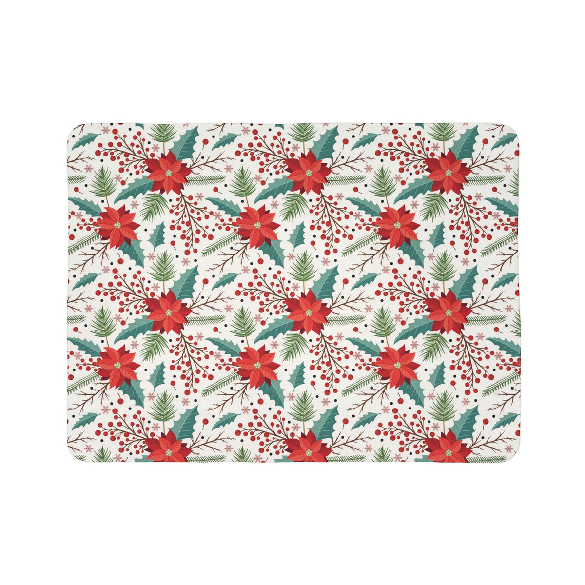 Poinsettia Holiday Fleece Sherpa Blanket - Cozy Christmas Throw with Festive Red & Green Floral Pattern