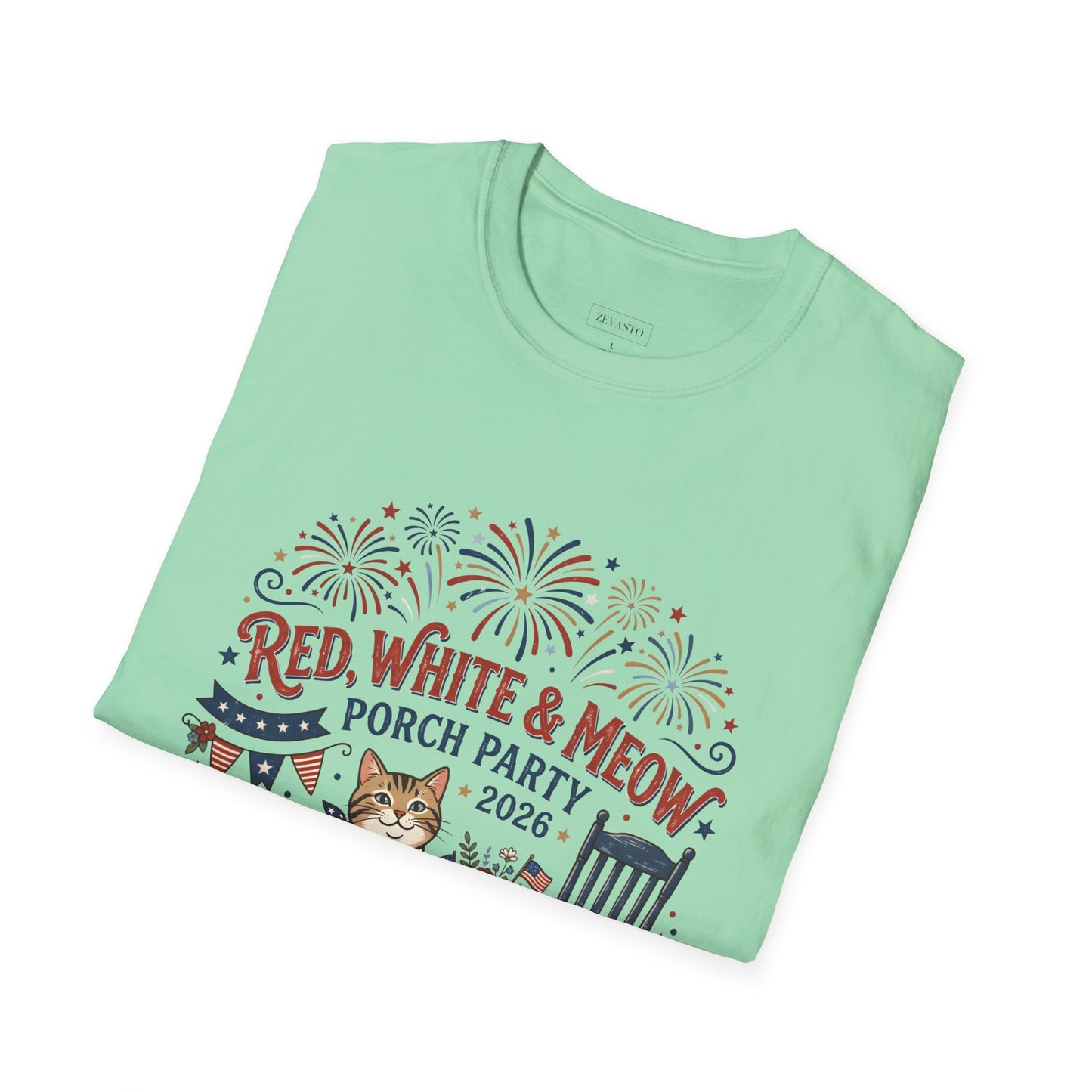 Red, White & Meow Porch Party T-Shirt — 2026 Patriotic Cat Tee, 4th of July Shirt, Independence Day Gift