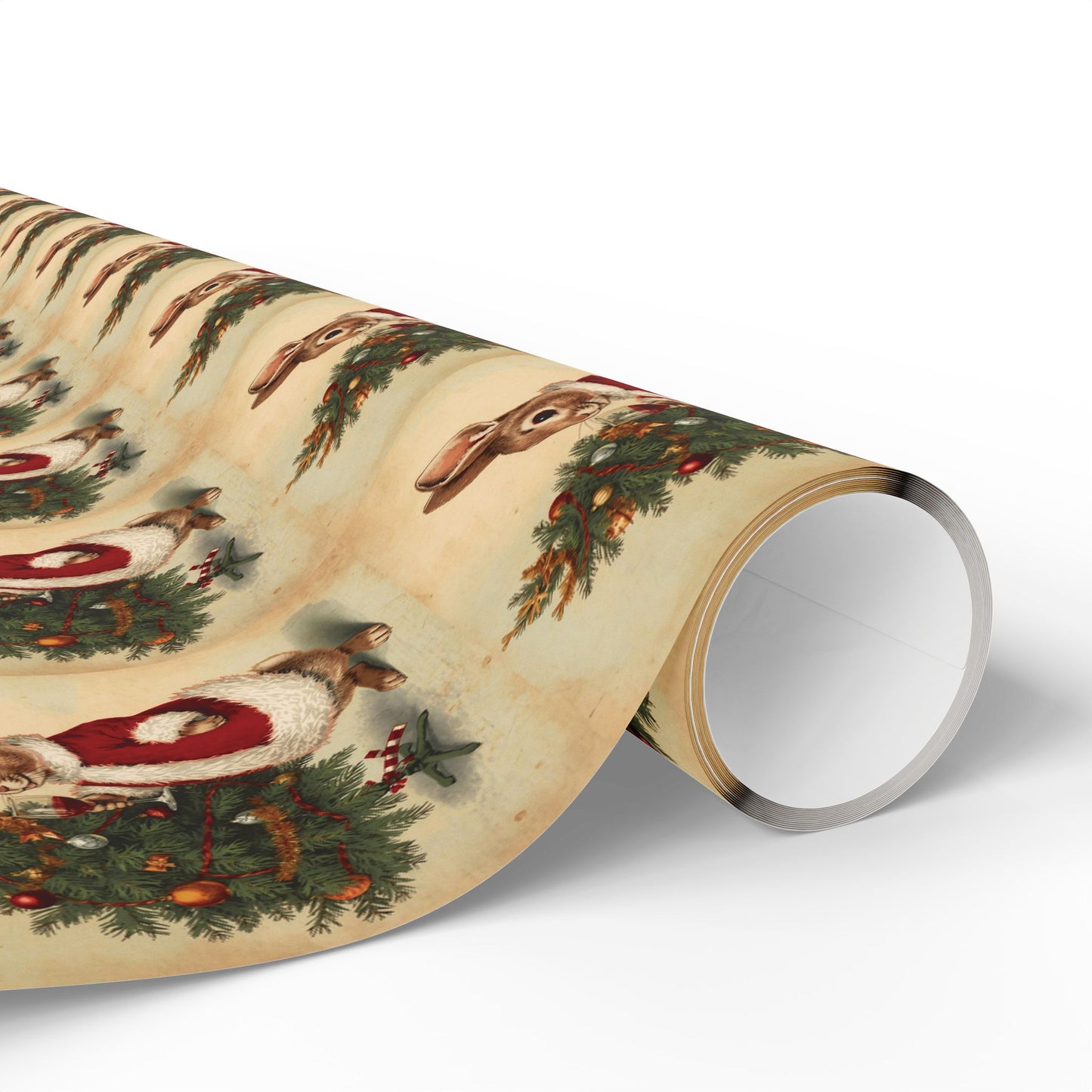 Vintage Christmas Wrapping Paper Roll - Vintage Holiday Gift Wrap with Bunny Design