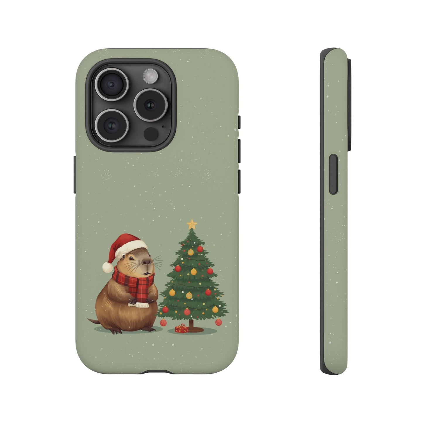 Christmas Phone Case with Capybara Design, Dual Layer Protective Case for Iphone 17, 16, 15, 14, 13 & Samsung