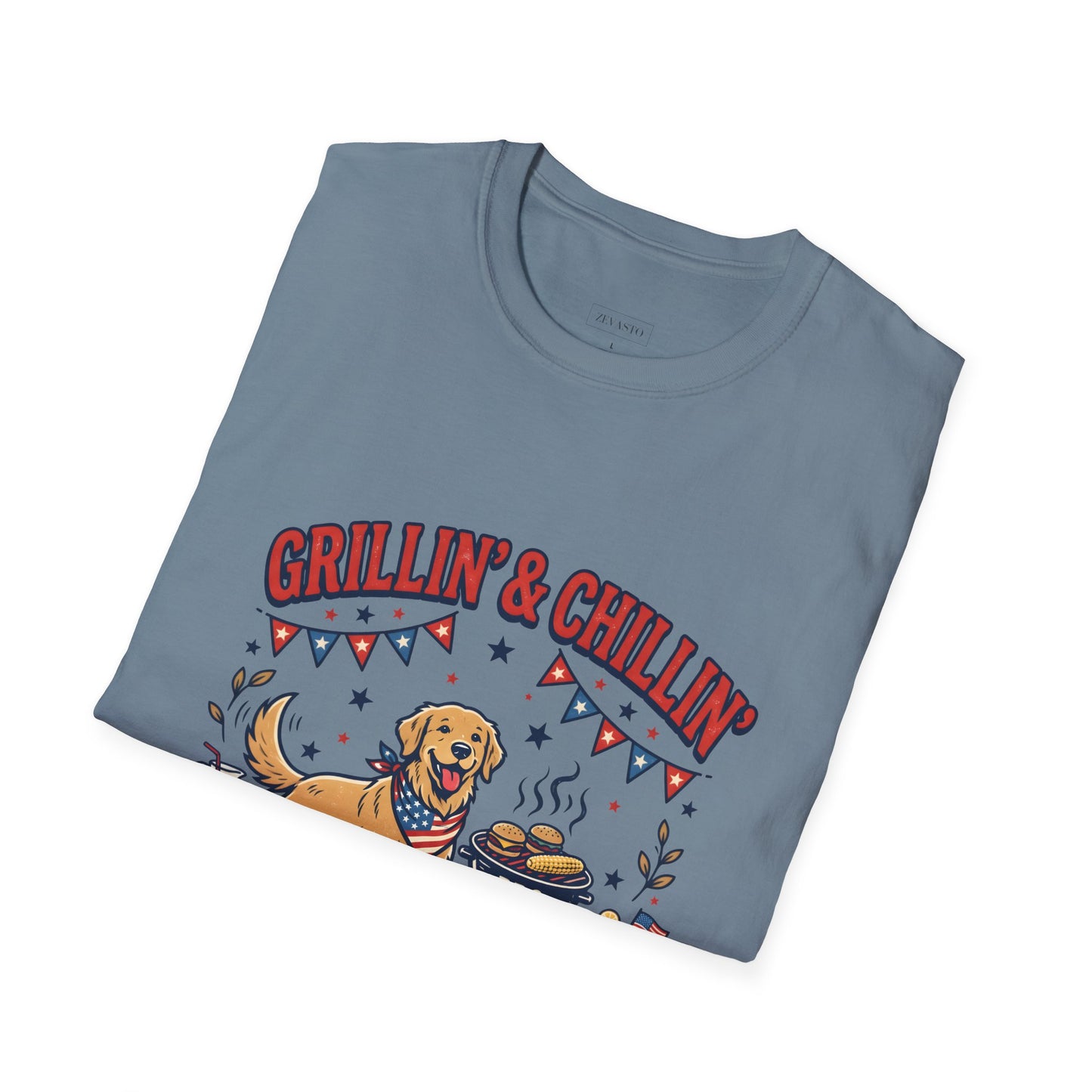 Grillin' & Chillin' BBQ Dog T-Shirt — 1776-2026 Patriotic Summer Tee, 4th of July Shirt, Independence Day Tee