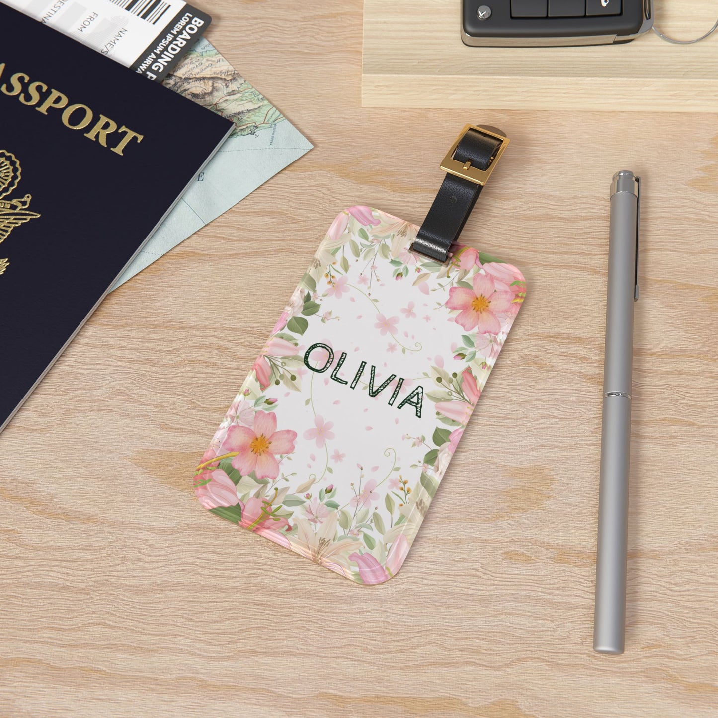 Floral Personalized Luggage Tag — Custom Name Travel ID, Personalized Travel Accessory