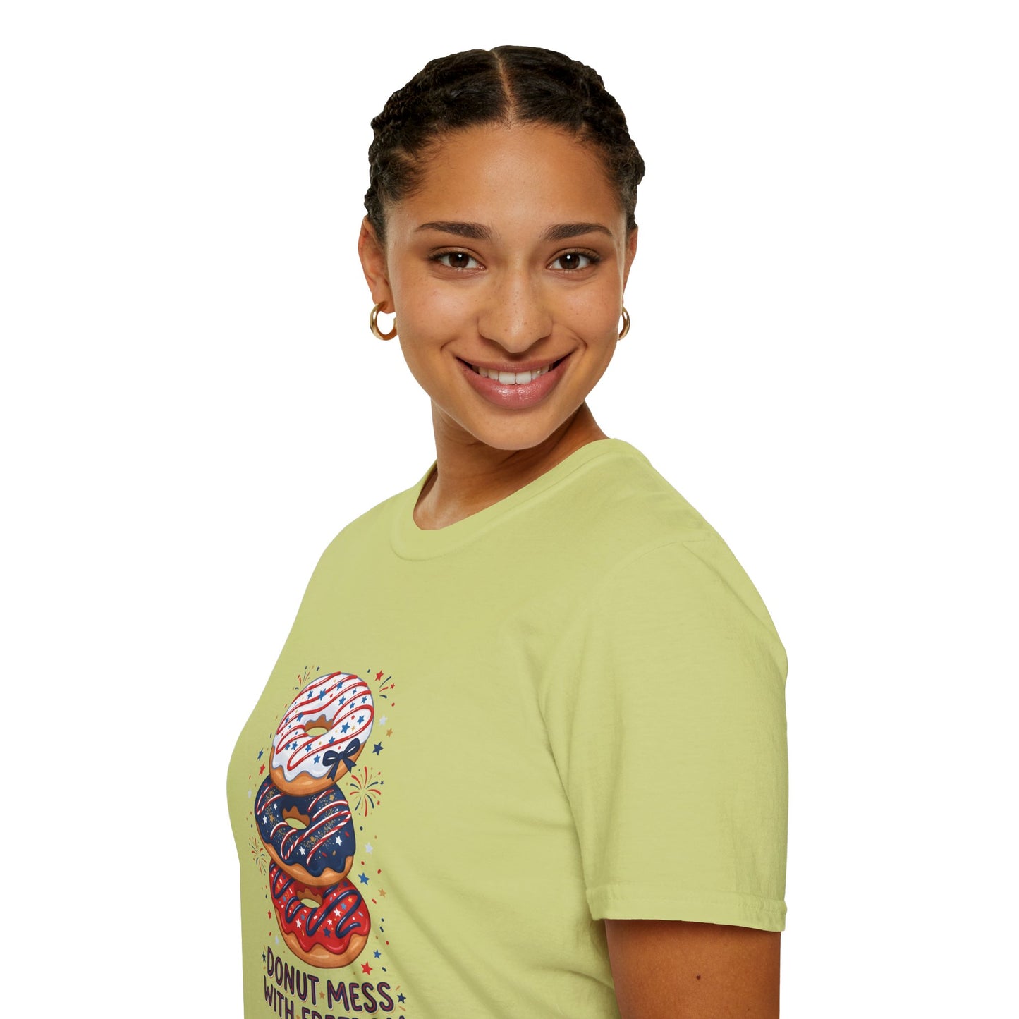 Donut Mess With Freedom T-Shirt — Patriotic Donut Stack 4th of July Tee
