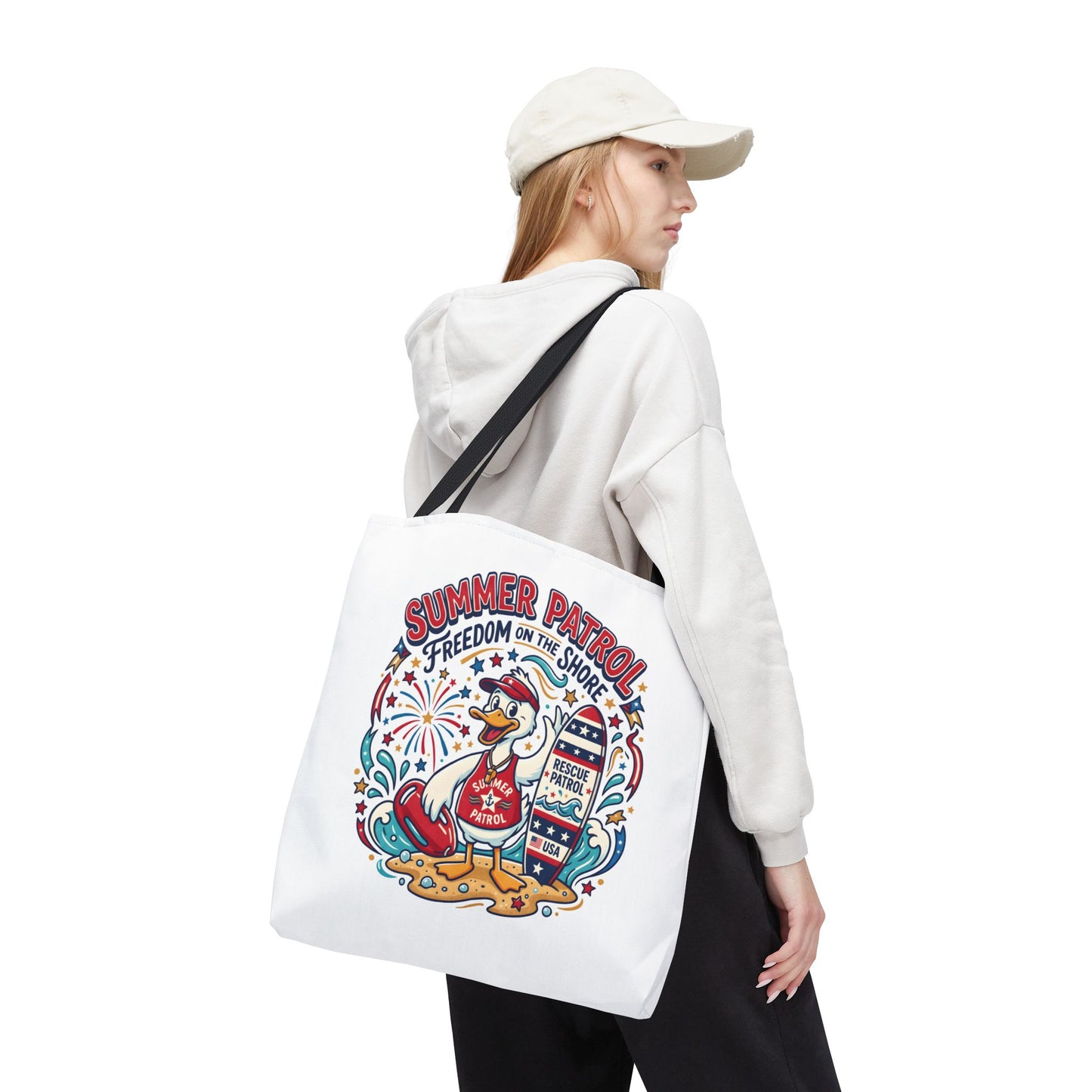 Summer Patrol Beach Tote Bag – 'Freedom on the Shore' Patriotic Design, 4th of July Gift