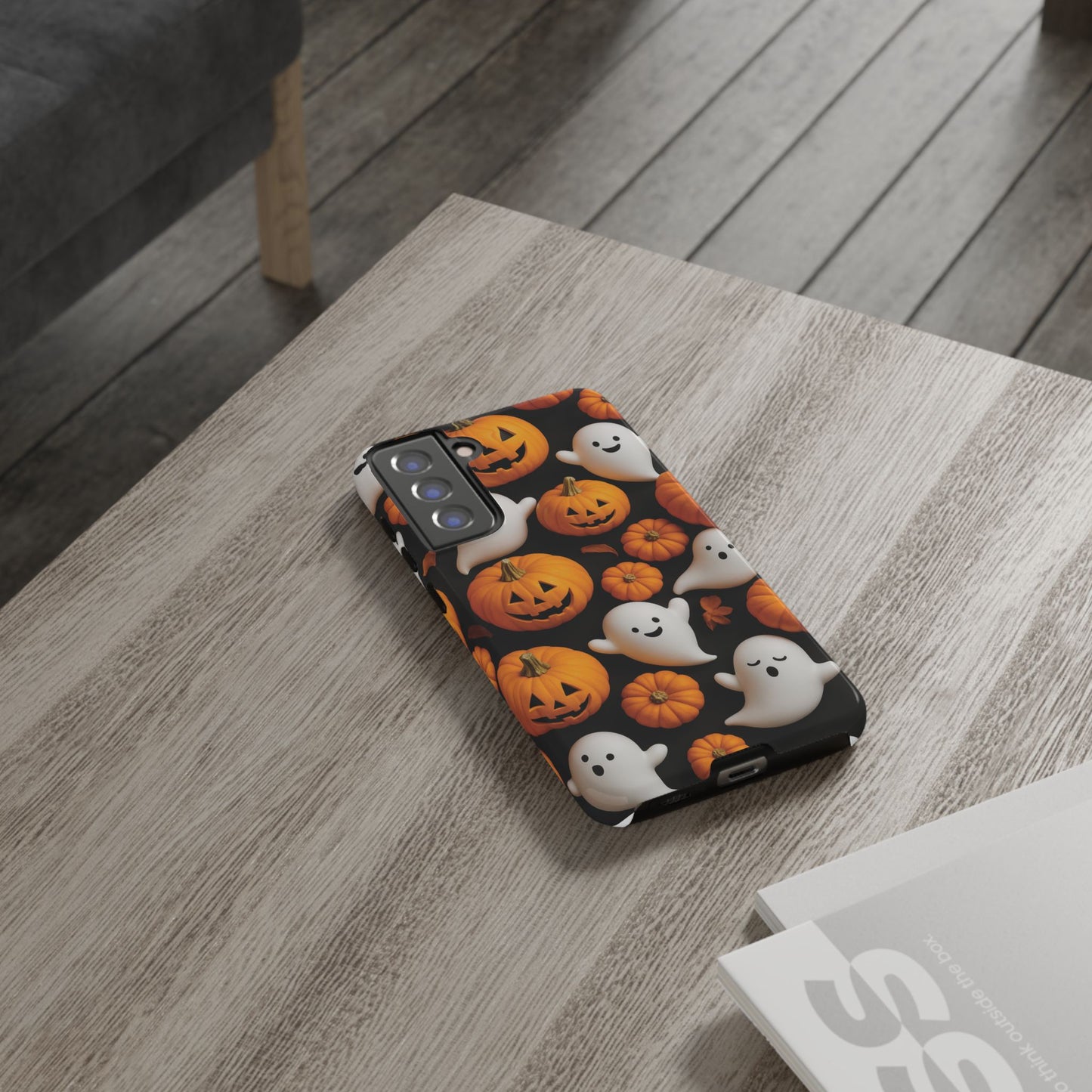 Halloween Phone Case, Spooky Ghosts and Pumpkins Design