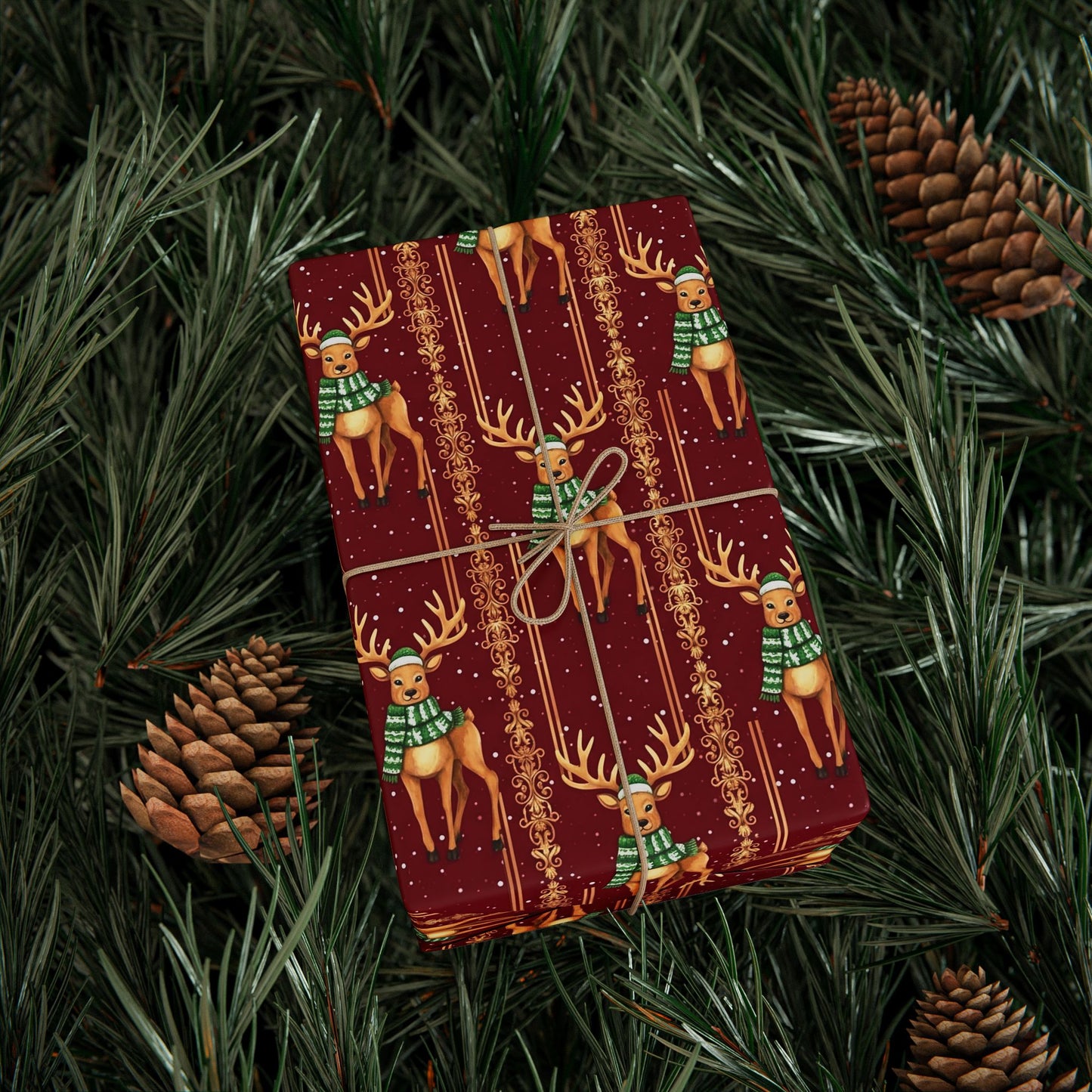 Vintage Christmas Wrap Paper, Festive Gift Wrapping Paper with Reindeer Design for Holidays