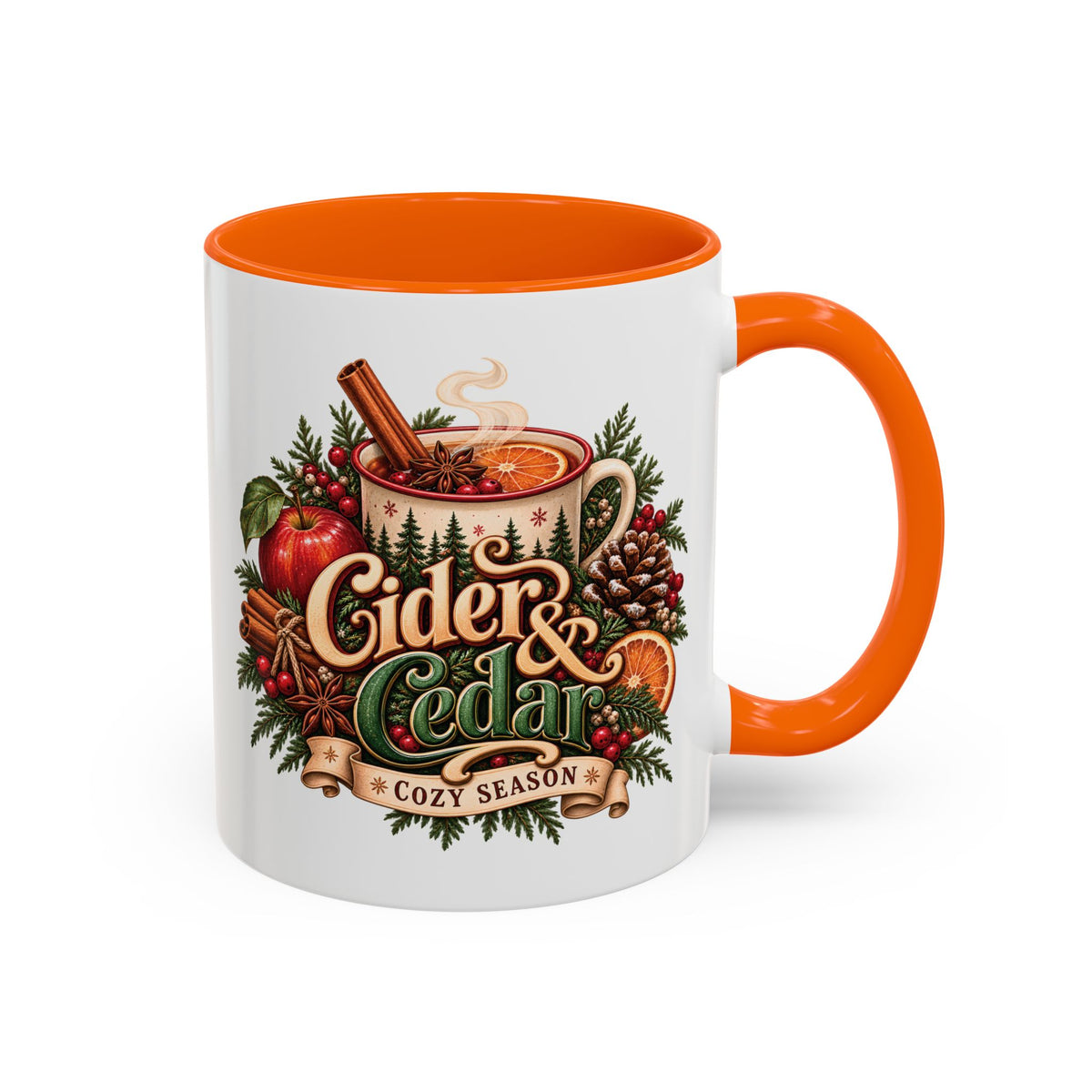Cider & Cedar Accent Coffee Mug — Cozy Fall Hot Drink Gift (11 oz)