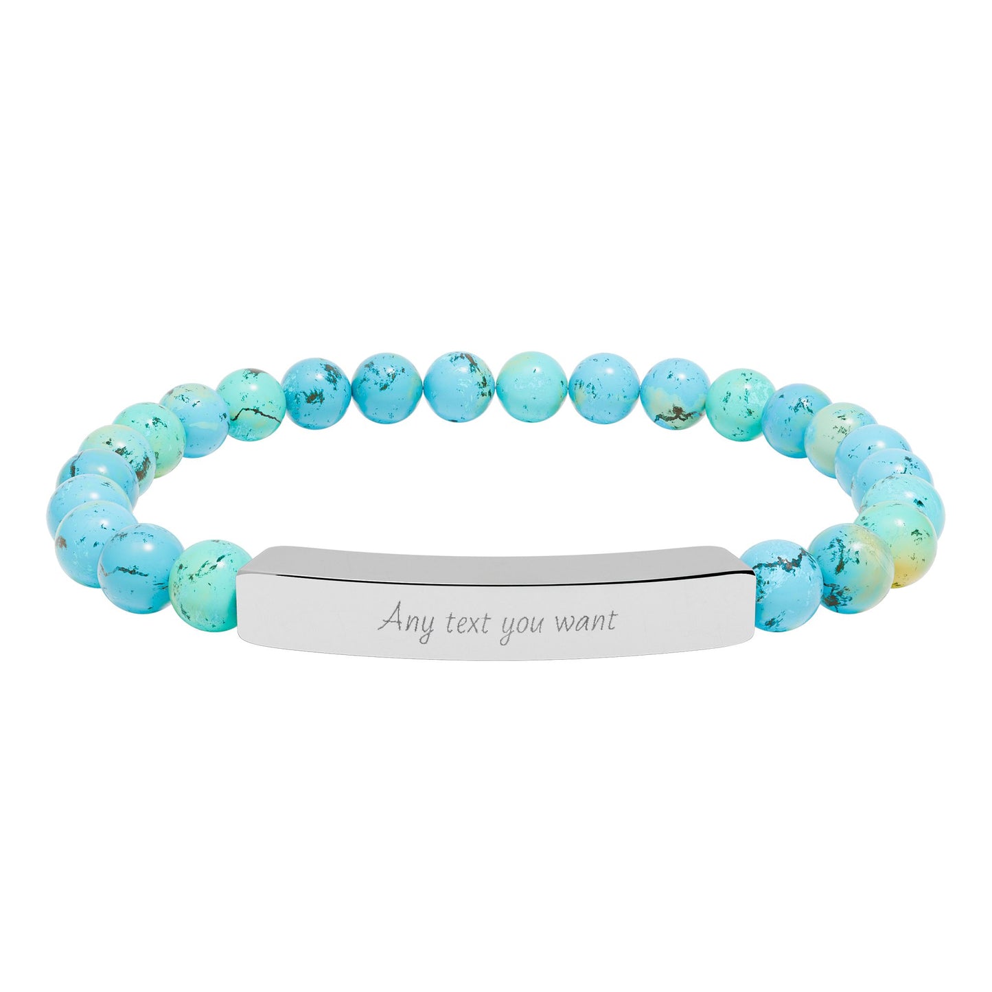 Engravable Natural Stone Bead Stretch Bracelet — Personalized Bar Bracelet for Mother's Day | Valentine's Day