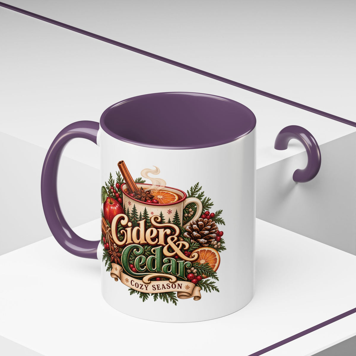 Cider & Cedar Accent Coffee Mug — Cozy Fall Hot Drink Gift (11 oz)