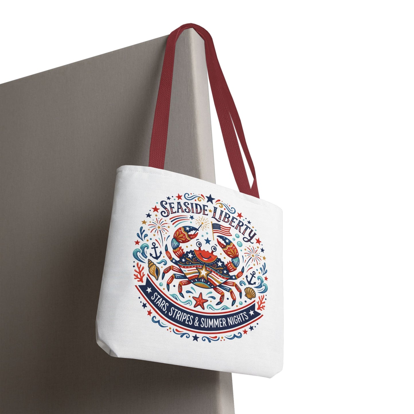 Seaside Liberty Tote Bag — 4th of July, Patriotic Bag "Stars, Stripes & Summer Nights"