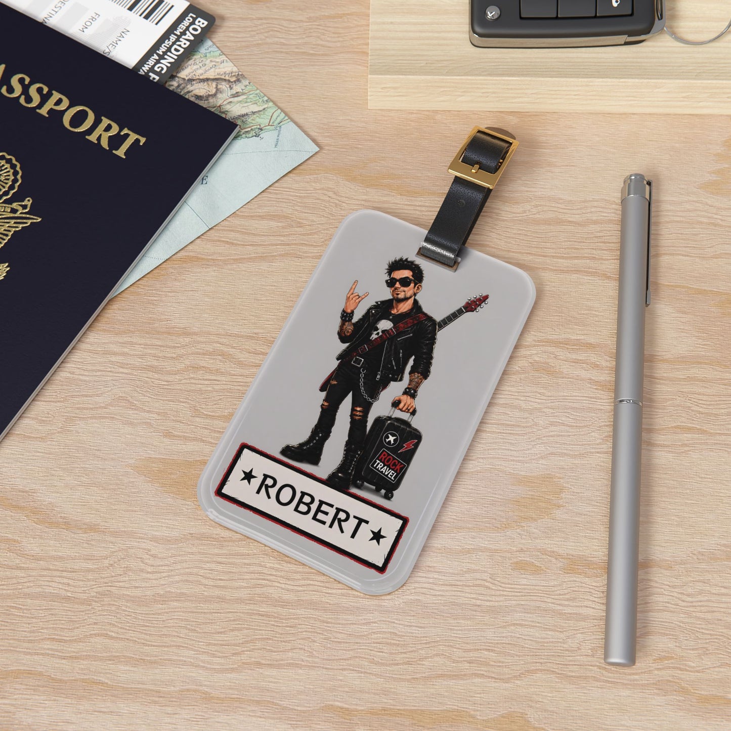 Rocker Design Personalized Luggage Tag — Custom Name Travel ID