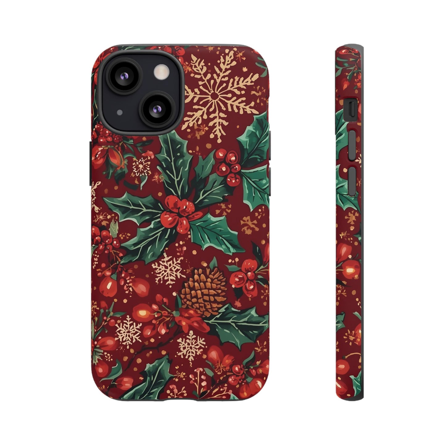 Christmas Floral Phone Case, Dual Layer Case for Iphone 17, 16, 15, 14, 13, 12, 11 & Samsung