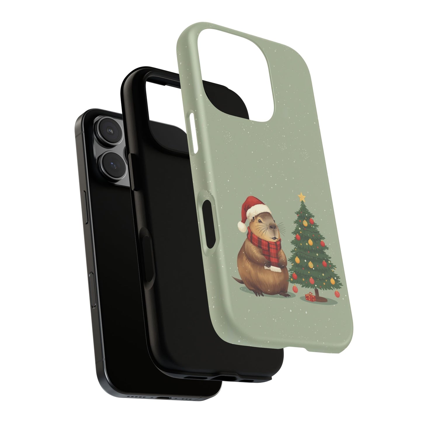 Christmas Phone Case with Capybara Design, Dual Layer Protective Case for Iphone 17, 16, 15, 14, 13 & Samsung