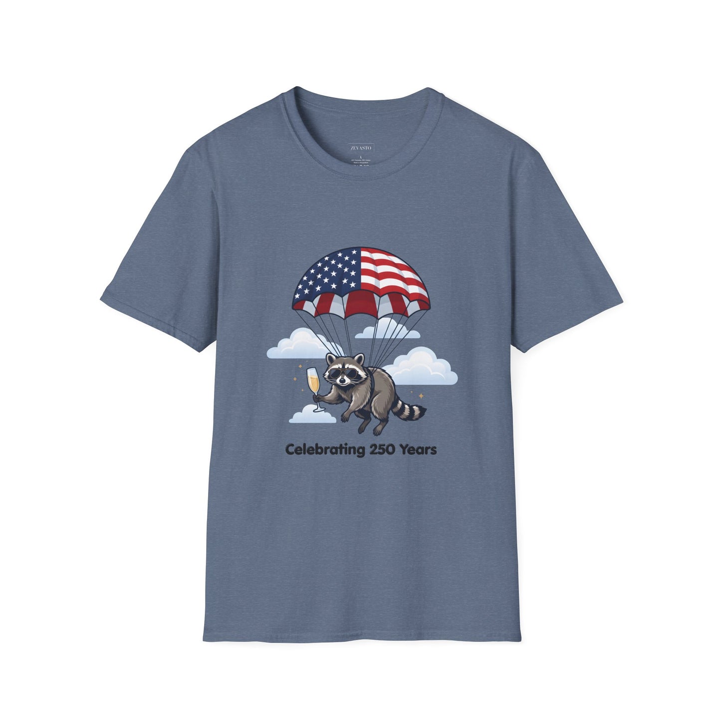 Patriotic Parachuting Raccoon T-Shirt — "Celebrating 250 Years"