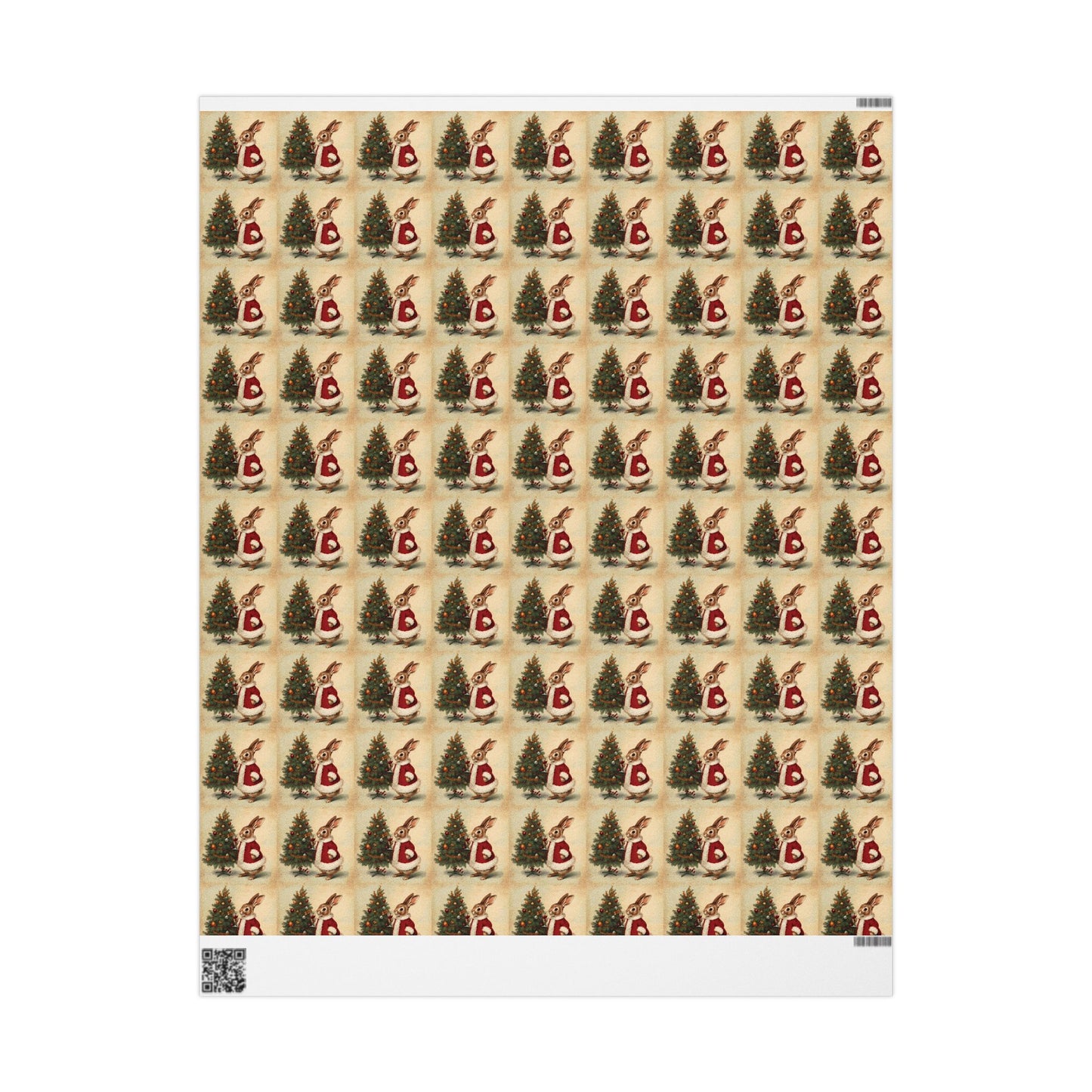 Vintage Christmas Wrapping Paper Roll - Vintage Holiday Gift Wrap with Bunny Design