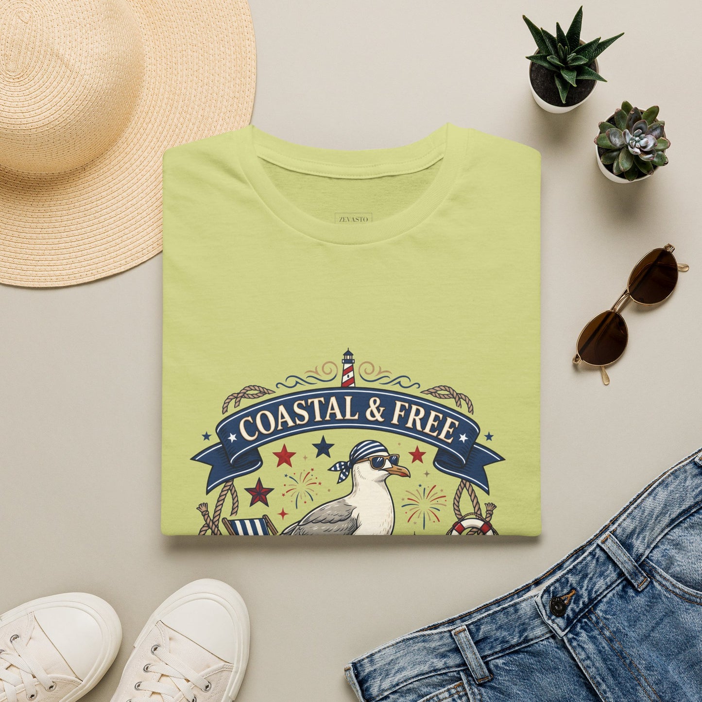 Coastal & Free Seagull T-Shirt — Patriotic 4th of July Tee
