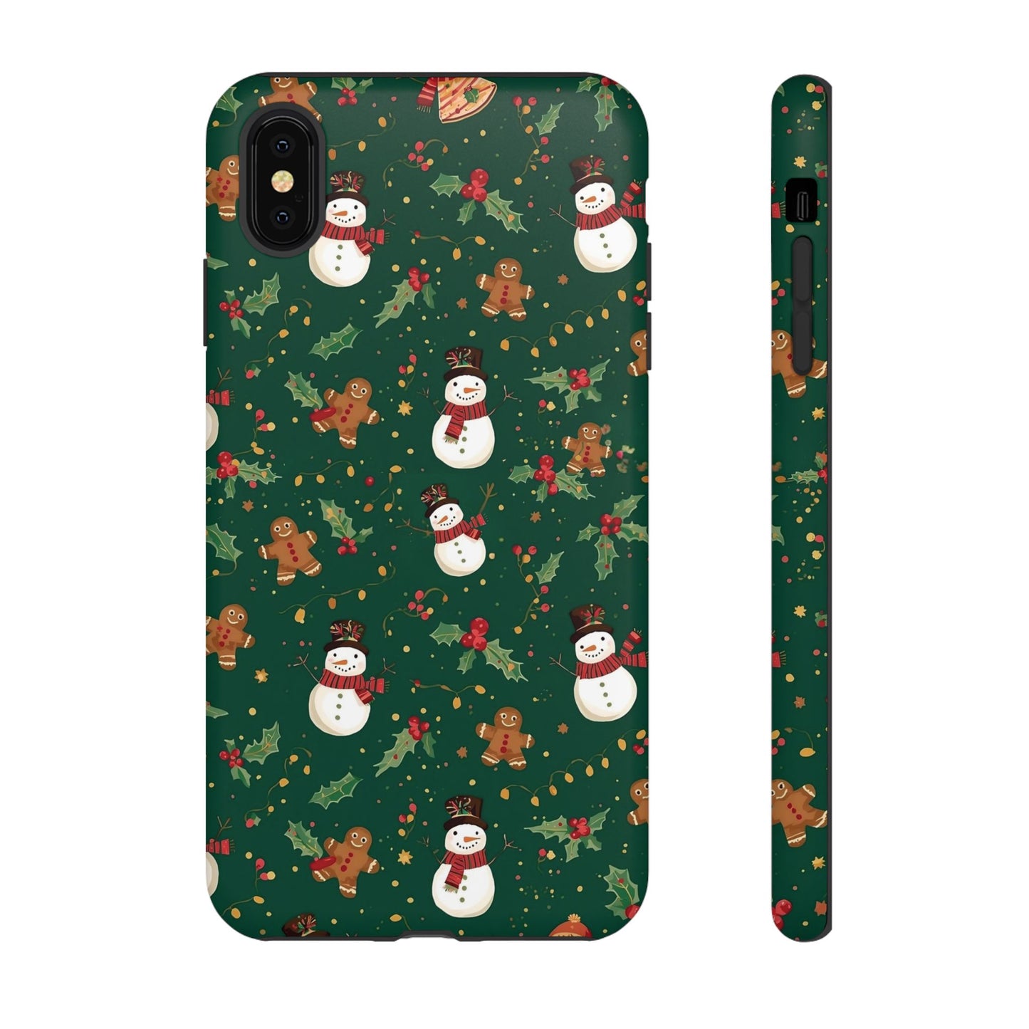 Christmas Phone Case with Snowmen and Gingerbread Design, Dual Layer Phone Case for Iphone 17, 16, 15, 14, 13, 12, 11 & Samsung