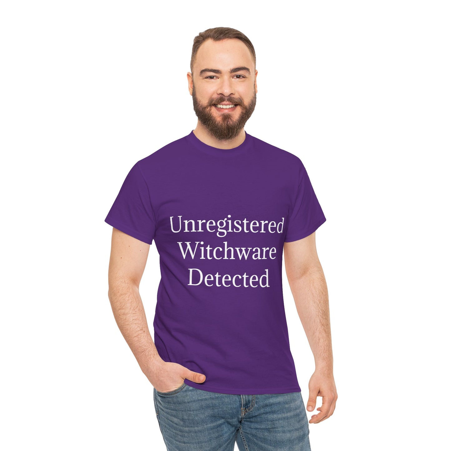 Unisex Heavy Cotton Tee - Unregistered Witchware Detected, Witchy Apparel, Halloween Tee