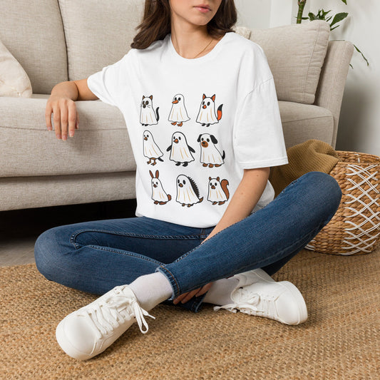 Cute Ghost Cartoon Unisex T-Shirt, Halloween Tee, Pet Lover Gift, Whimsical Shirt, Fun Casual Wear