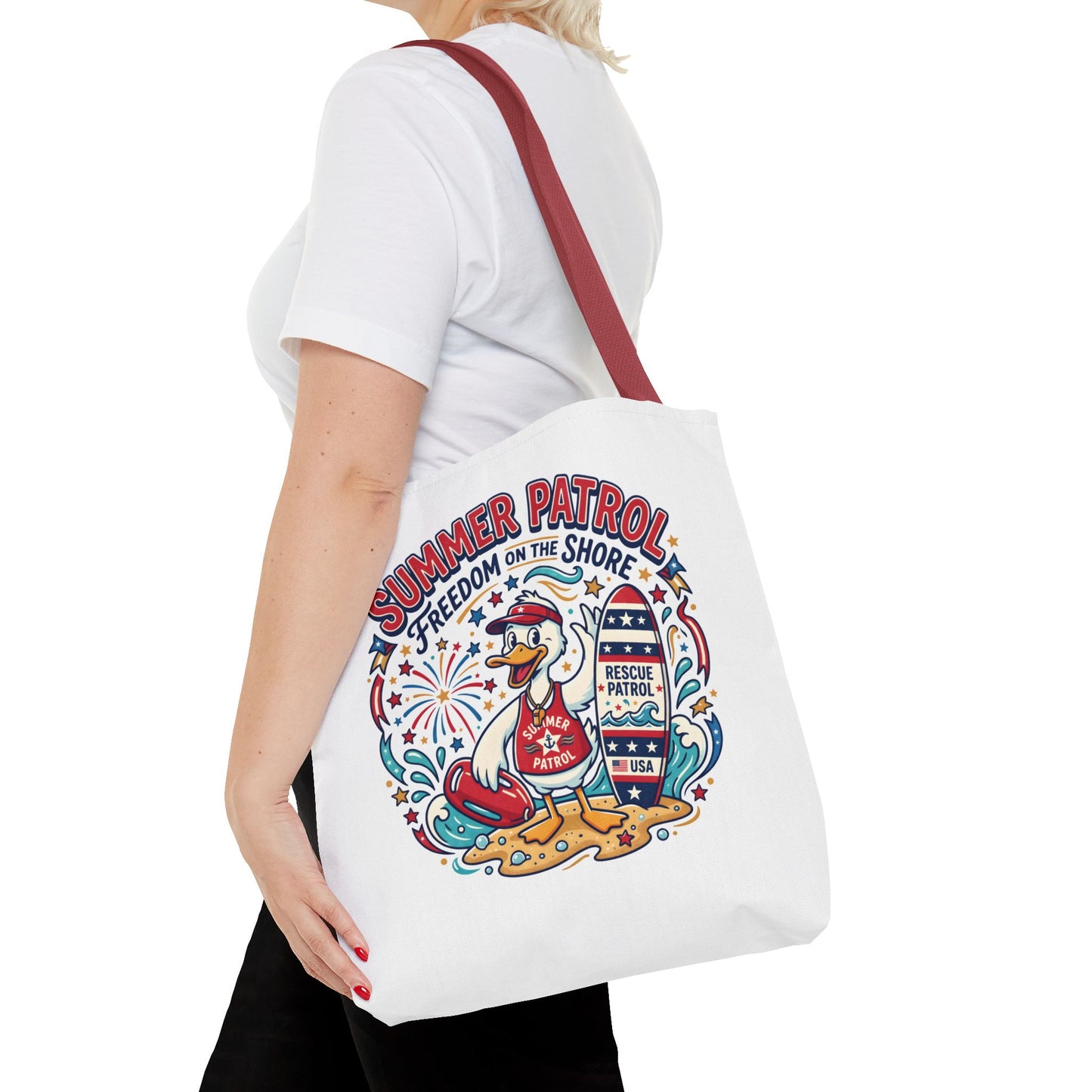 Summer Patrol Beach Tote Bag – 'Freedom on the Shore' Patriotic Design, 4th of July Gift