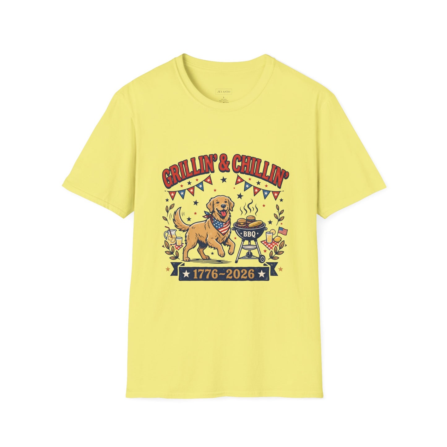 Grillin' & Chillin' BBQ Dog T-Shirt — 1776-2026 Patriotic Summer Tee, 4th of July Shirt, Independence Day Tee