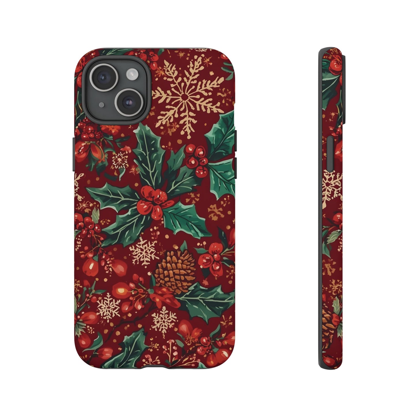 Christmas Floral Phone Case, Dual Layer Case for Iphone 17, 16, 15, 14, 13, 12, 11 & Samsung