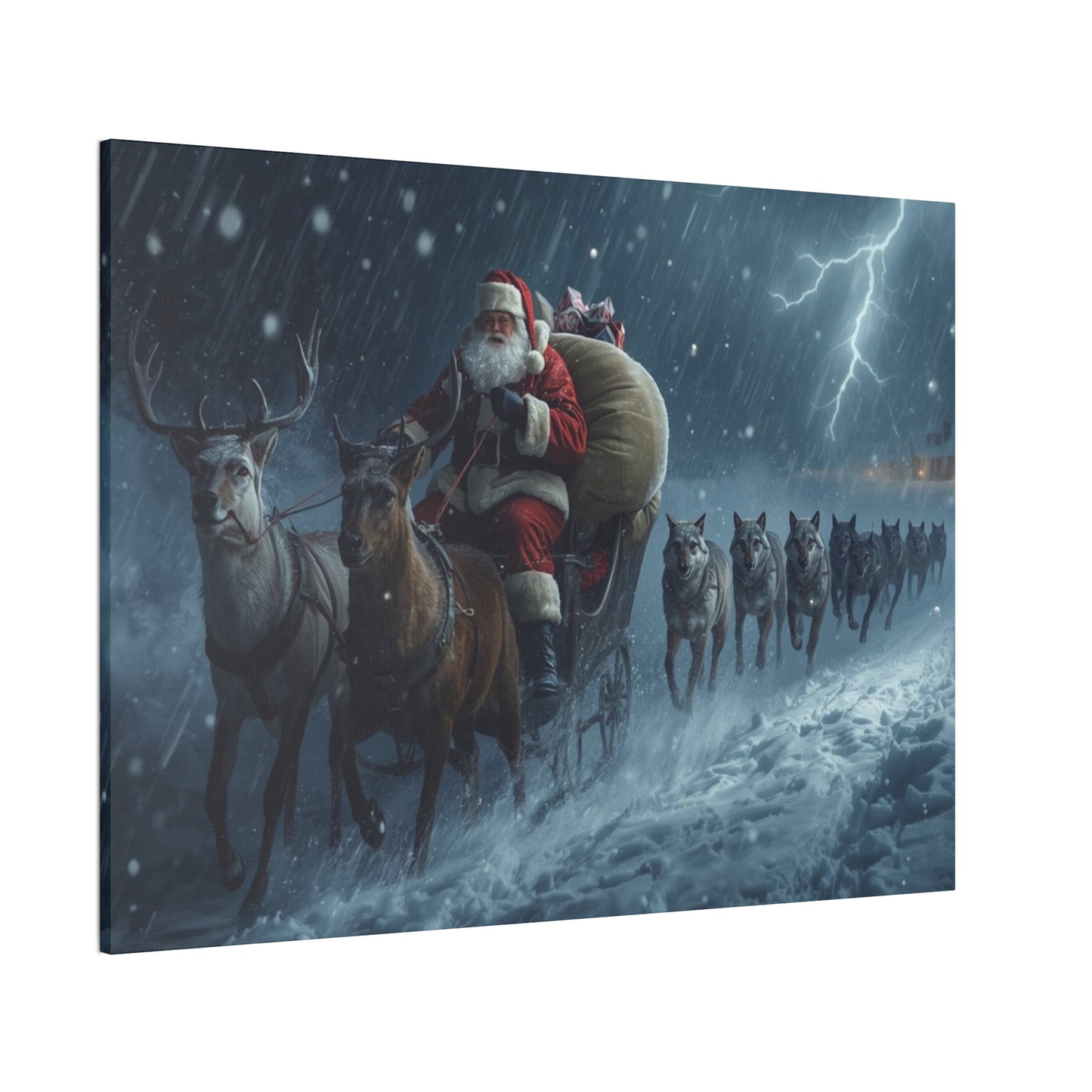 Christmas Canvas Wall Art, Santa Sleigh Decor, Holiday Home Decor, Winter Wonderland Artwork, Festive Wall Hanging