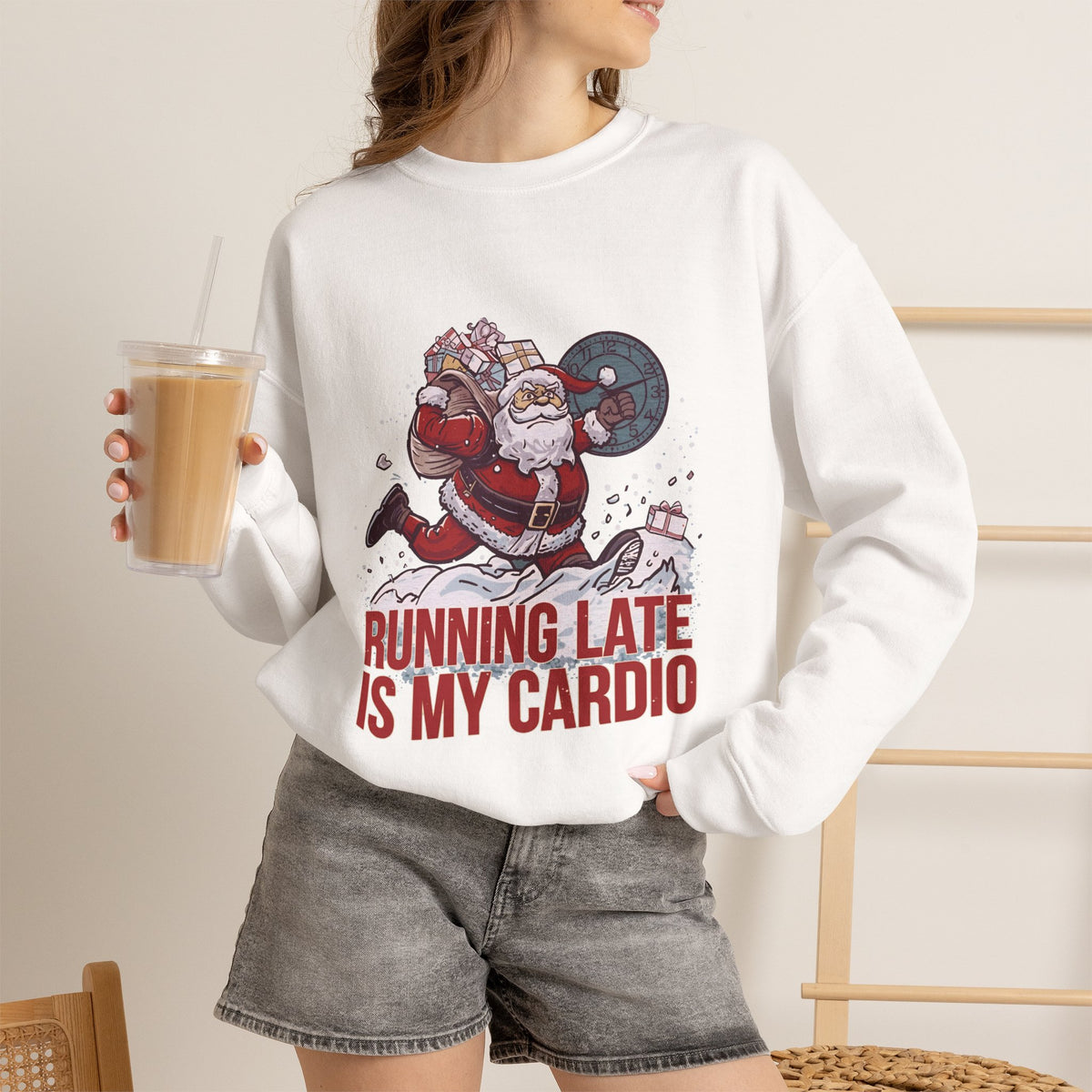 Santa Cardio Sweatshirt - Holiday Funny Gift, Christmas Apparel, Unisex Crewneck, Santa Workout