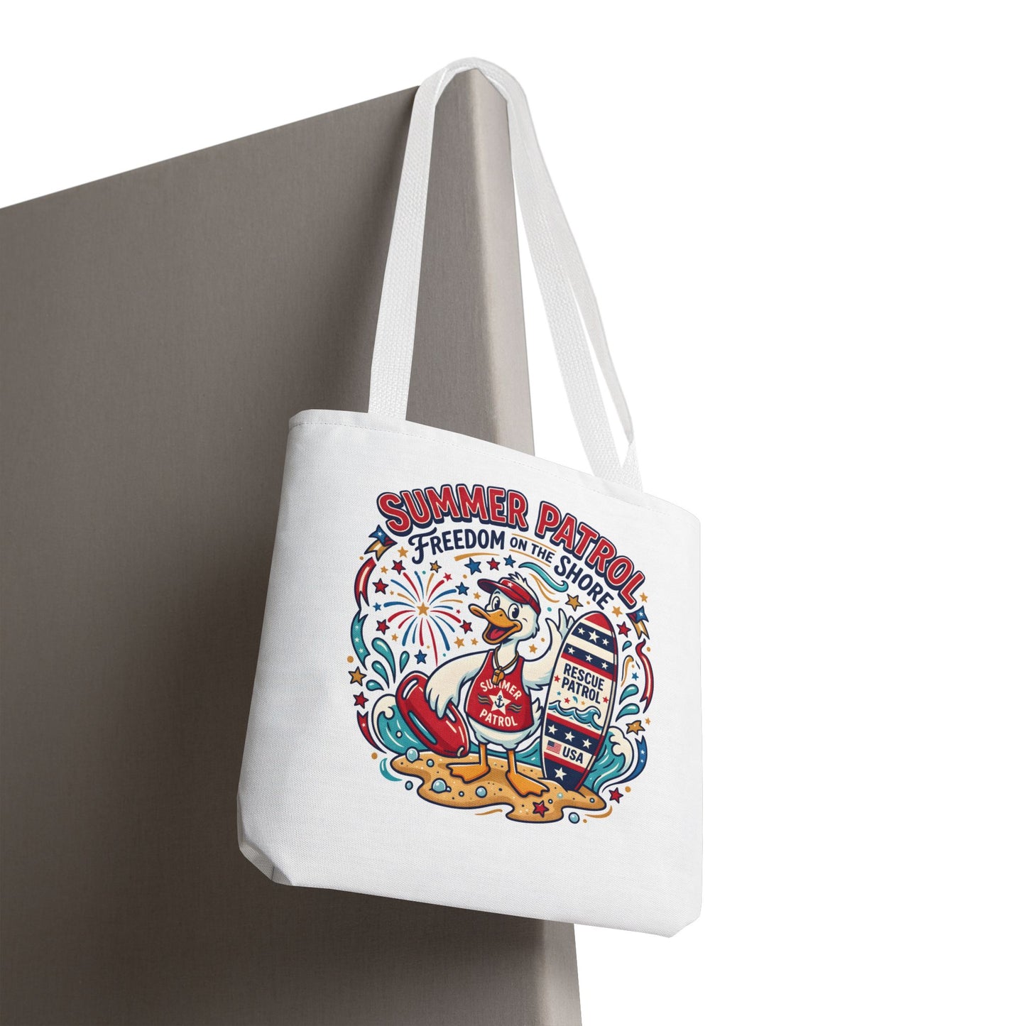 Summer Patrol Beach Tote Bag – 'Freedom on the Shore' Patriotic Design, 4th of July Gift