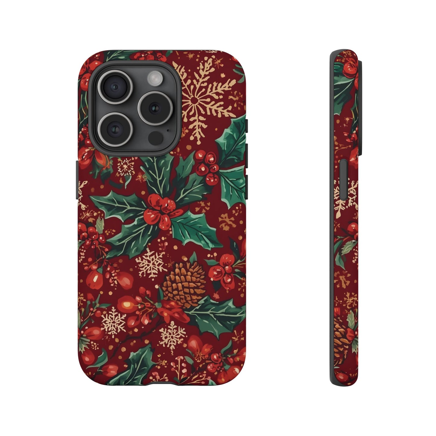 Christmas Floral Phone Case, Dual Layer Case for Iphone 17, 16, 15, 14, 13, 12, 11 & Samsung