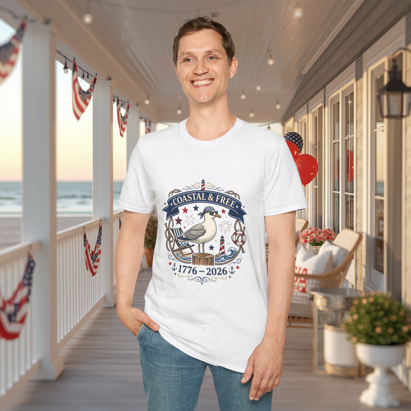 Coastal & Free Seagull T-Shirt — Patriotic 4th of July Tee
