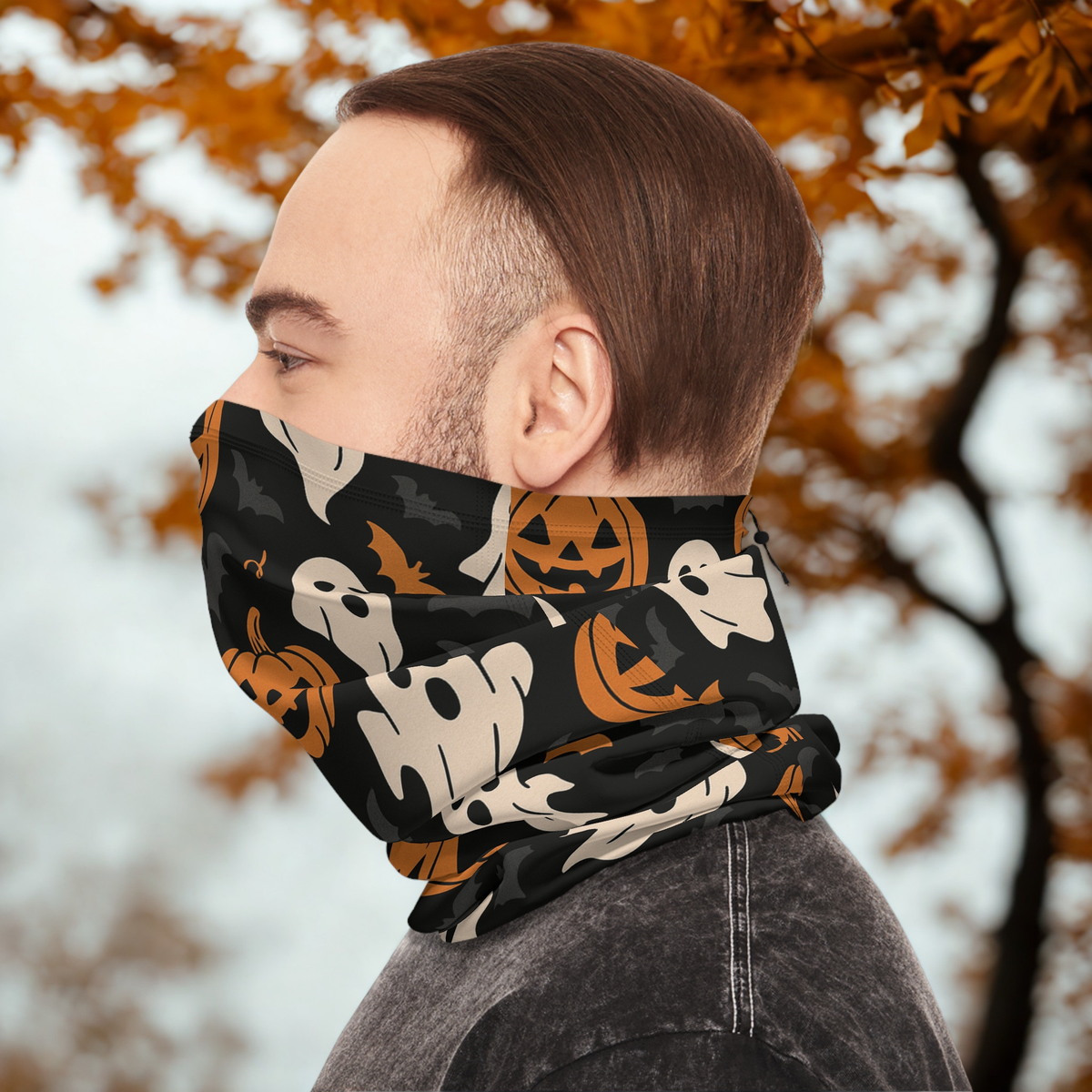 Halloween Neck Gaiter, Ghosts and Pumpkins, Spooky Accessory, Fall Fashion, Outdoor Fun, Gifts for Halloween